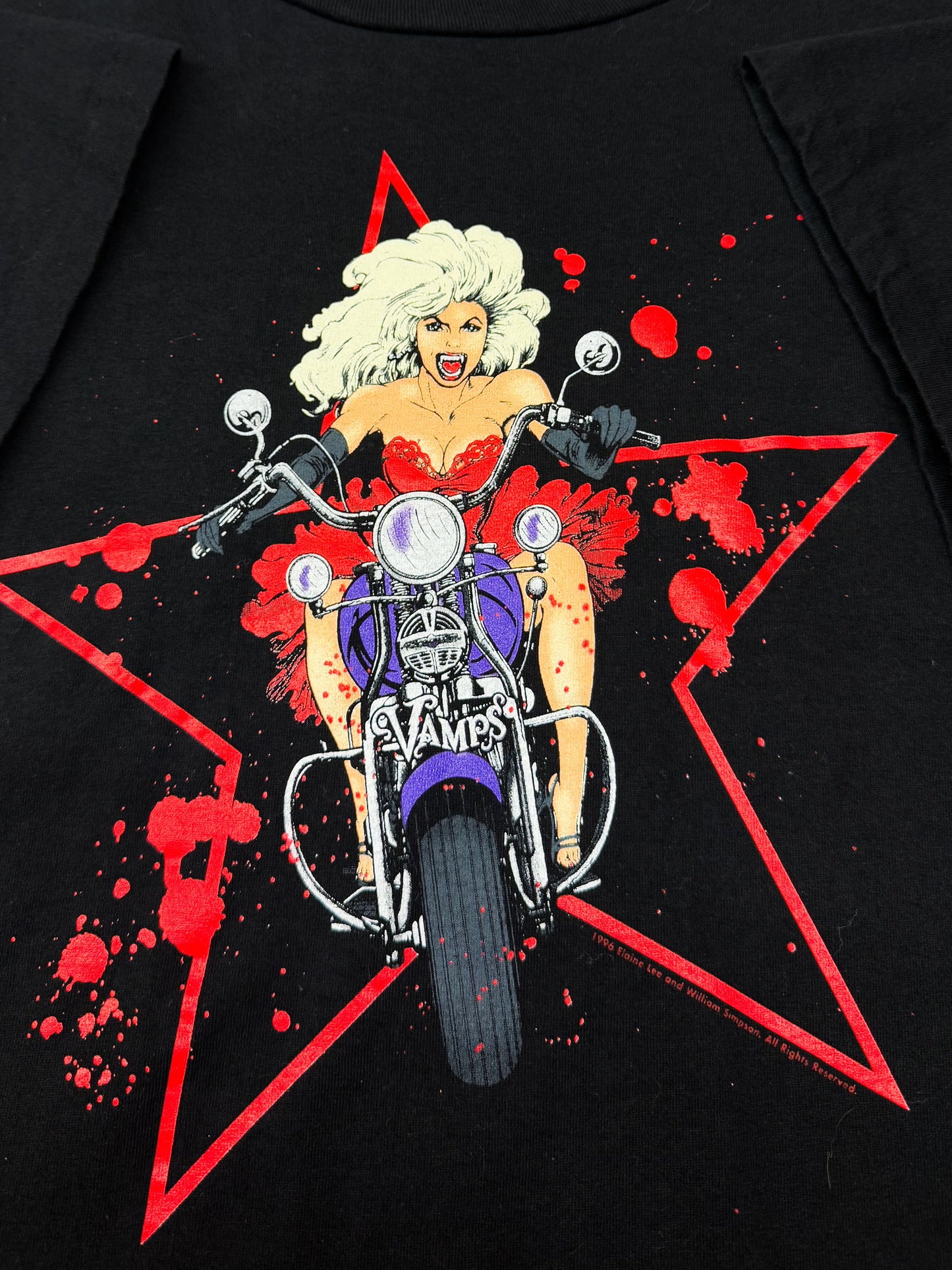 Vintage 90s Liquid Blue “Vamps” Motorcycle Lady Tee ( XL )