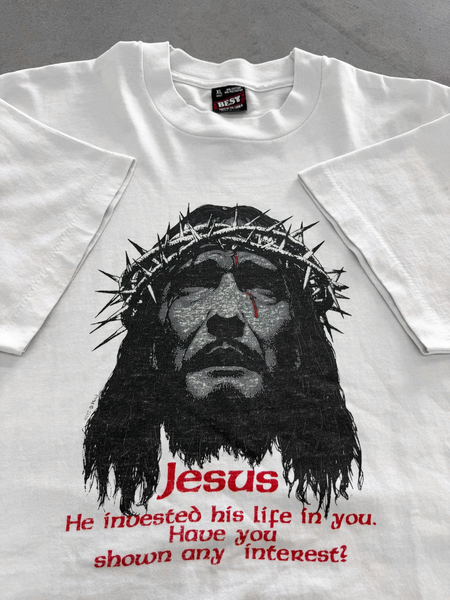 Vintage 90s Jesus Thrones Portrait Tee ( XL )