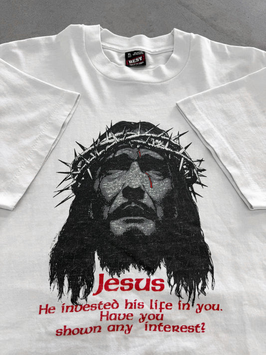 Vintage 90s Jesus Thrones Portrait Tee ( XL )