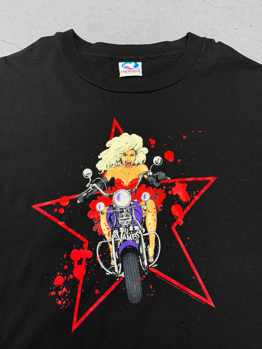 Vintage 90s Liquid Blue “Vamps” Motorcycle Lady Tee ( XL )