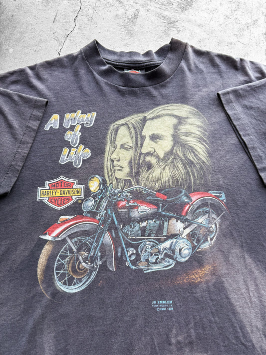 Vintage 1991 3D Emblem A Way Of Life Faded Tee ( XL )