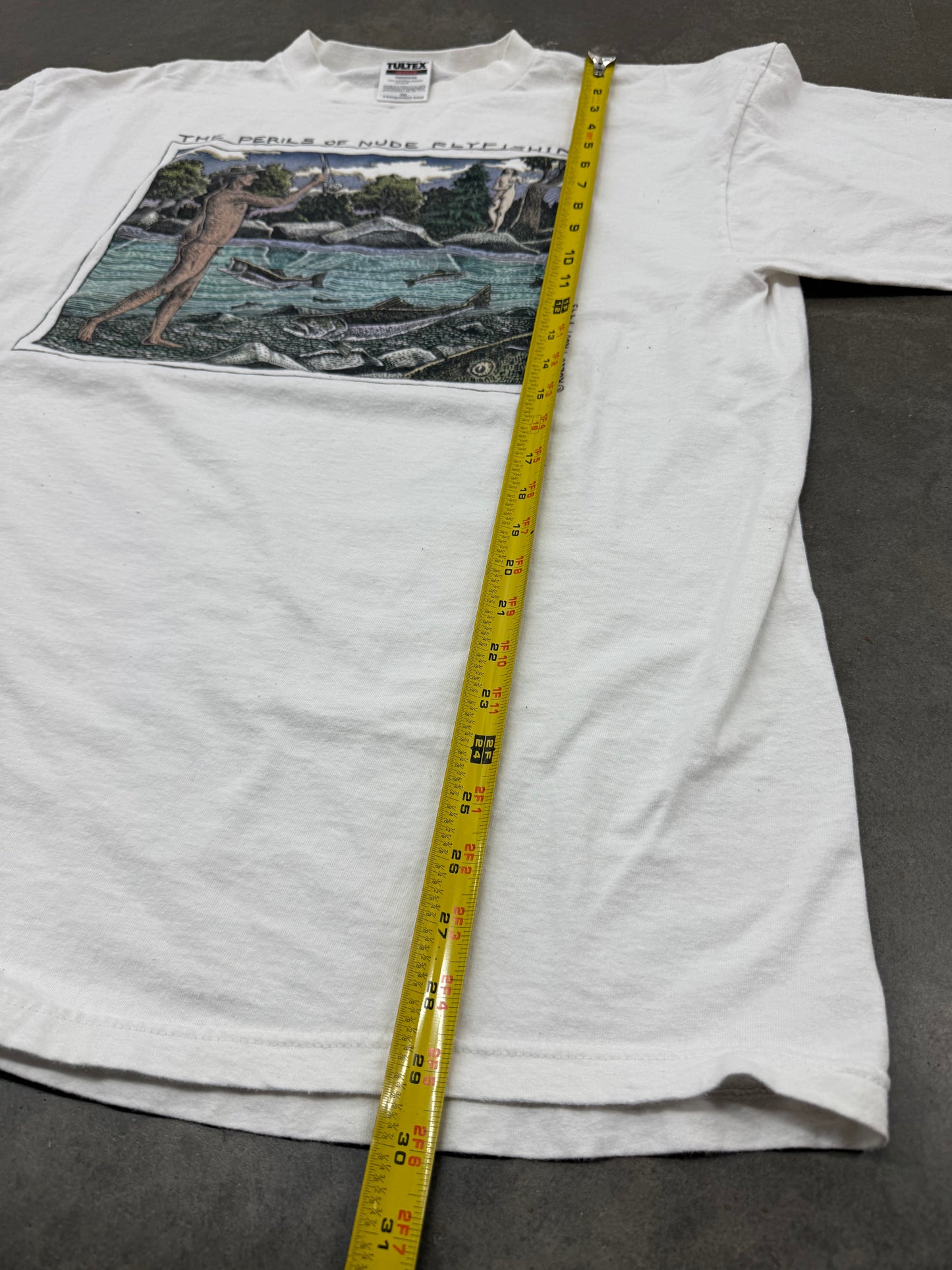 Vintage 90s Nude Fly fishing Art Tee ( XXL )