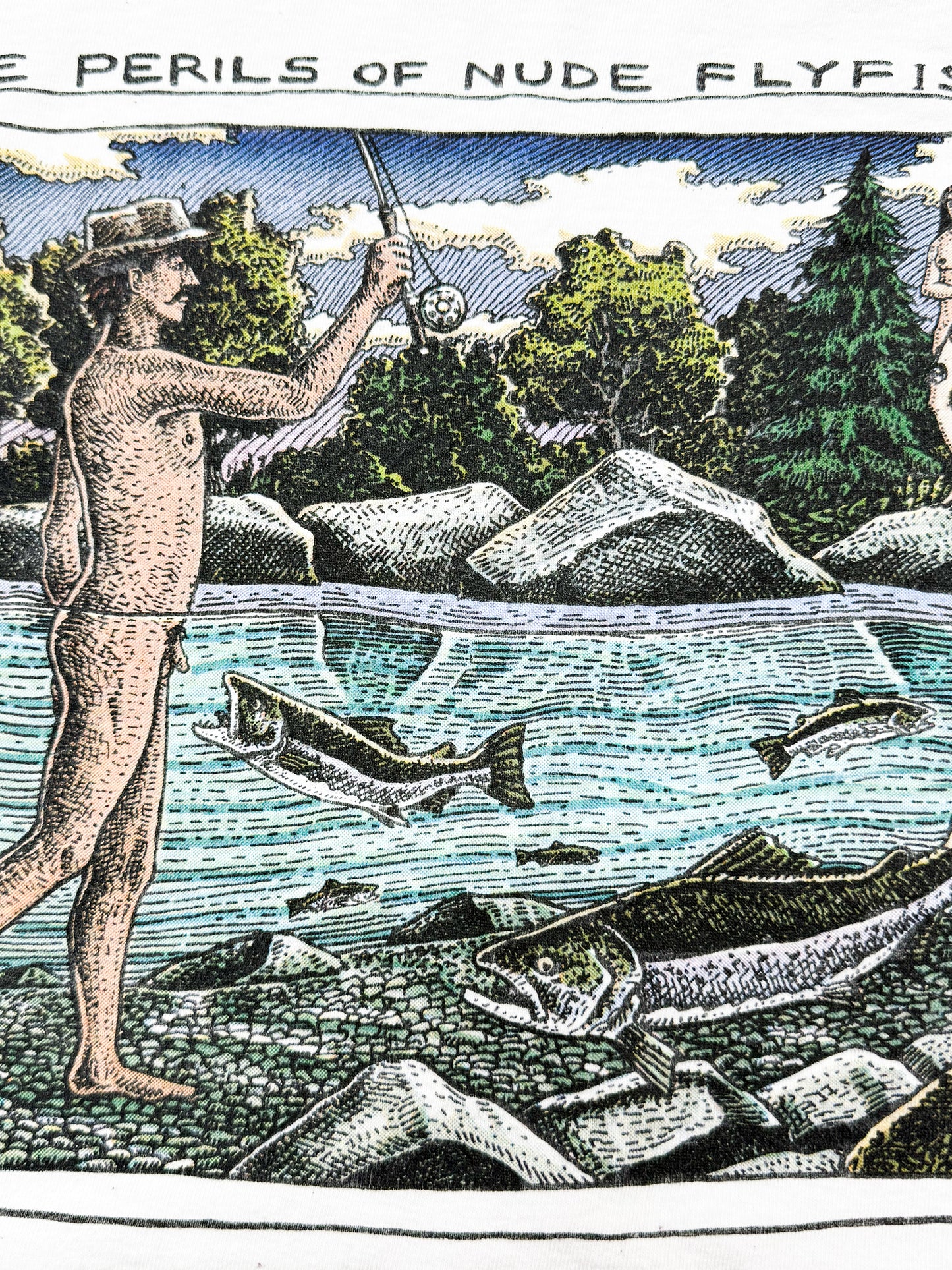 Vintage 90s Nude Fly fishing Art Tee ( XXL )