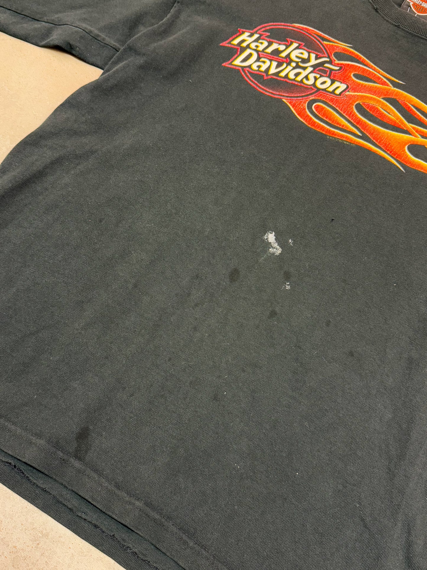 Vintage 90s Flame Sleeve Harley Davidson Winston Salem Tee ( Large )
