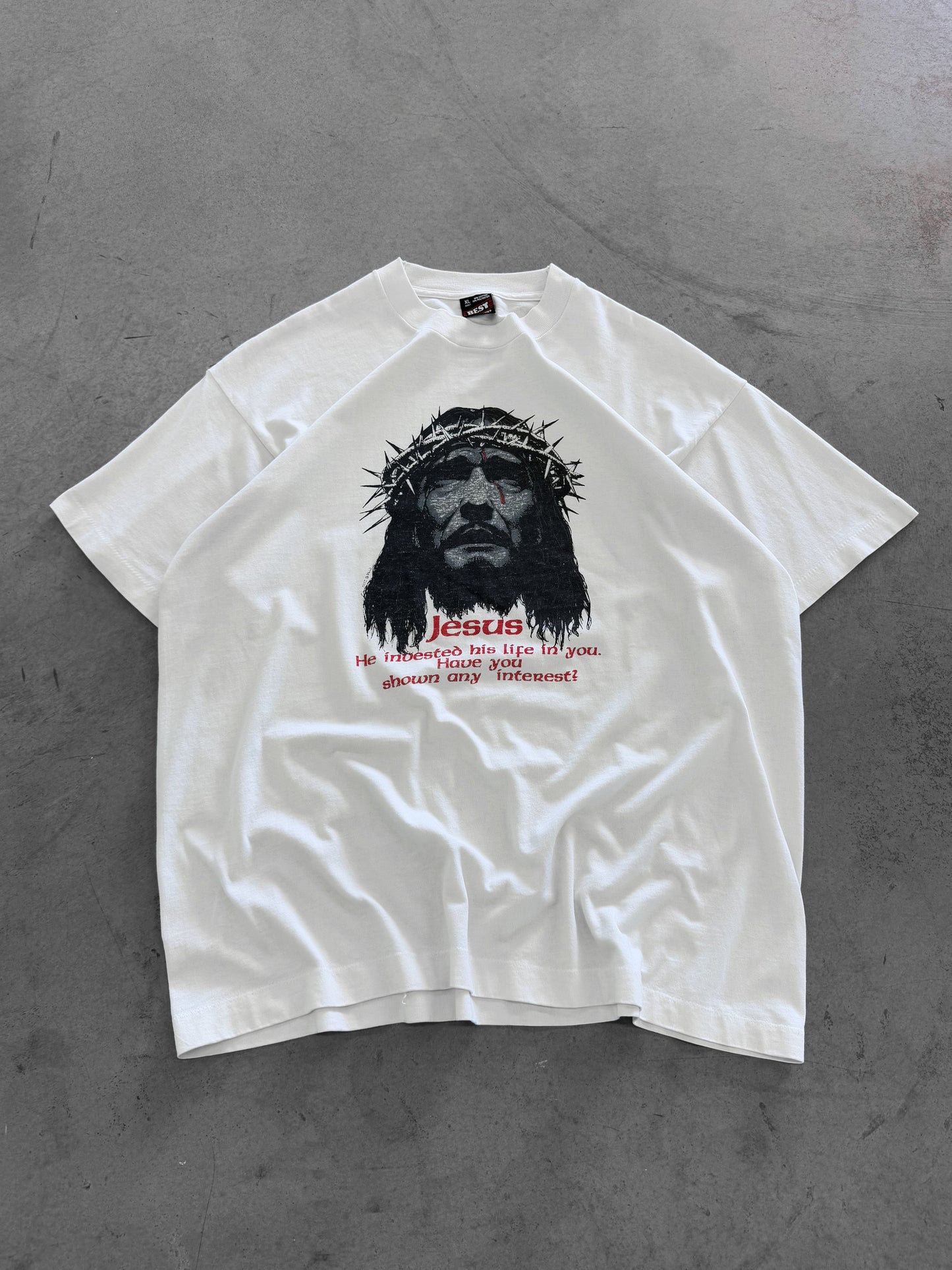 Vintage 90s Jesus Thrones Portrait Tee ( XL )