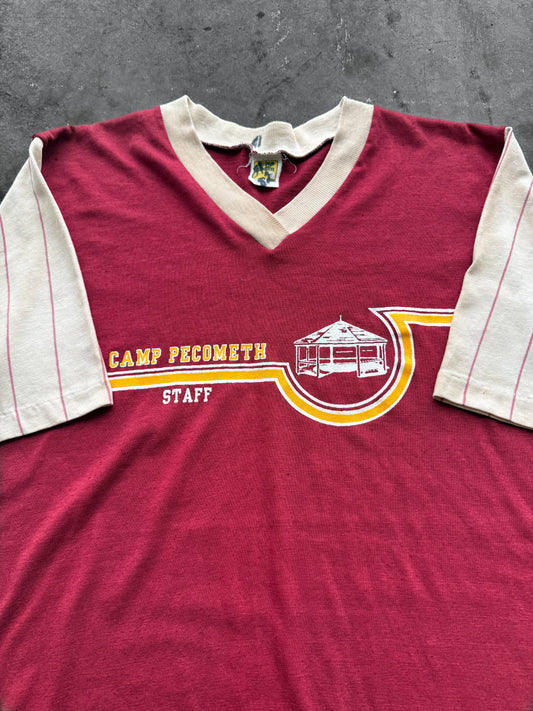 Vintage 70s Camp Pecometh Staff Maroon Tee ( Medium )