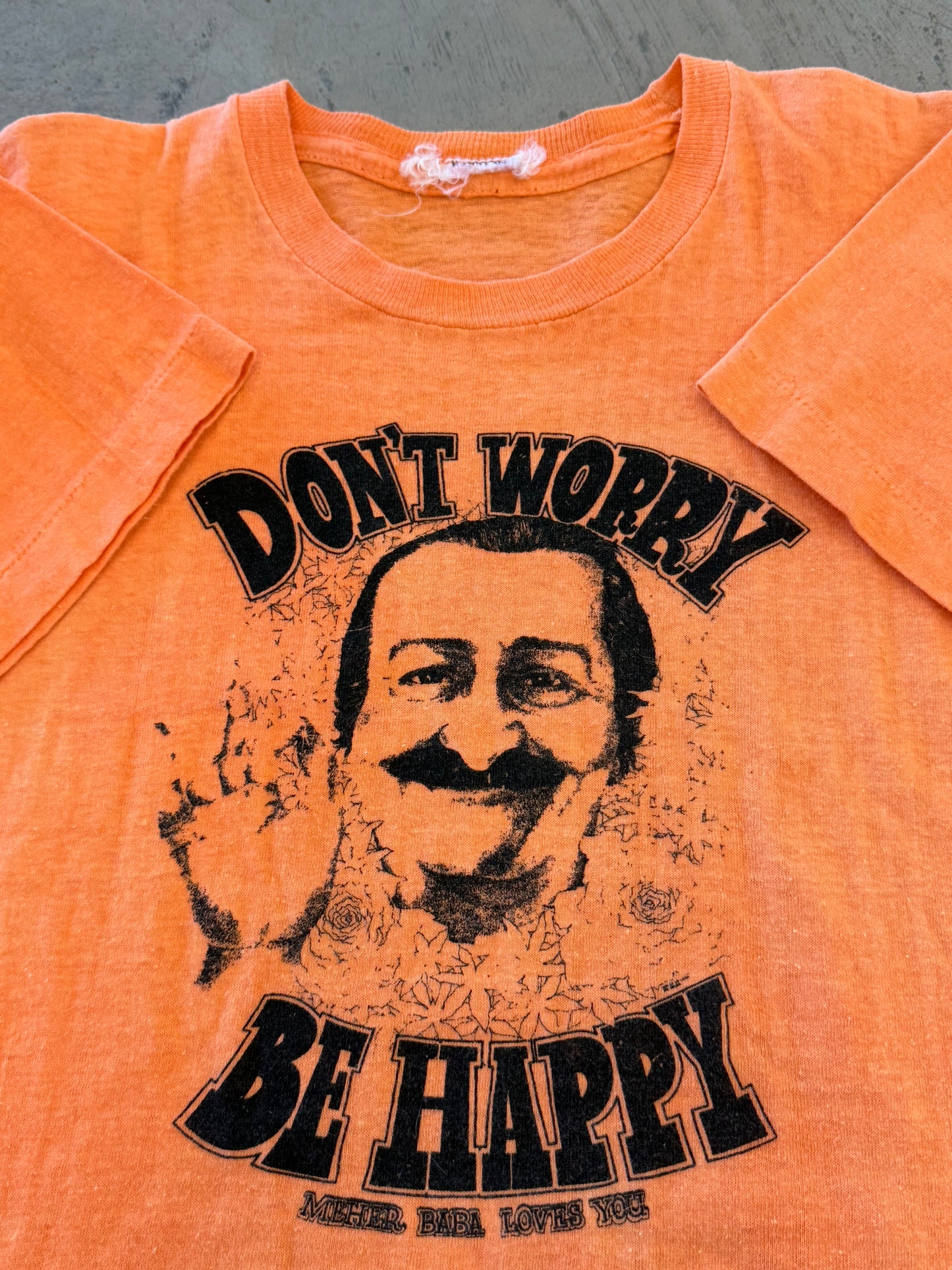 Vintage 80s Don’t Worry Be Happy Meher Baba Tee ( Medium )