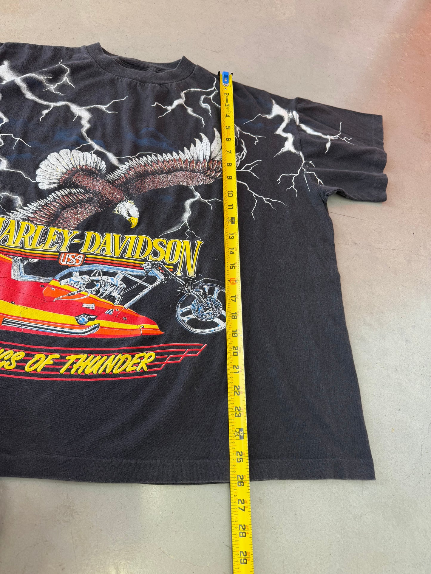 Vintage 1995 Harley Davidson Wings Of Thunder Lightning AOP Tee ( Large )