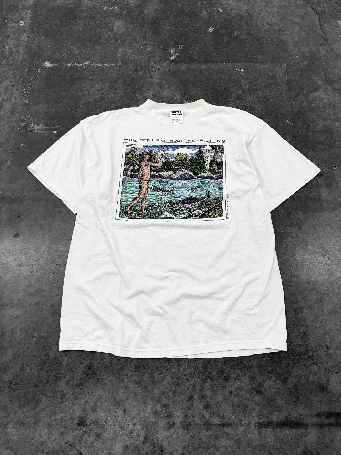 Vintage 90s Nude Fly fishing Art Tee ( XXL )