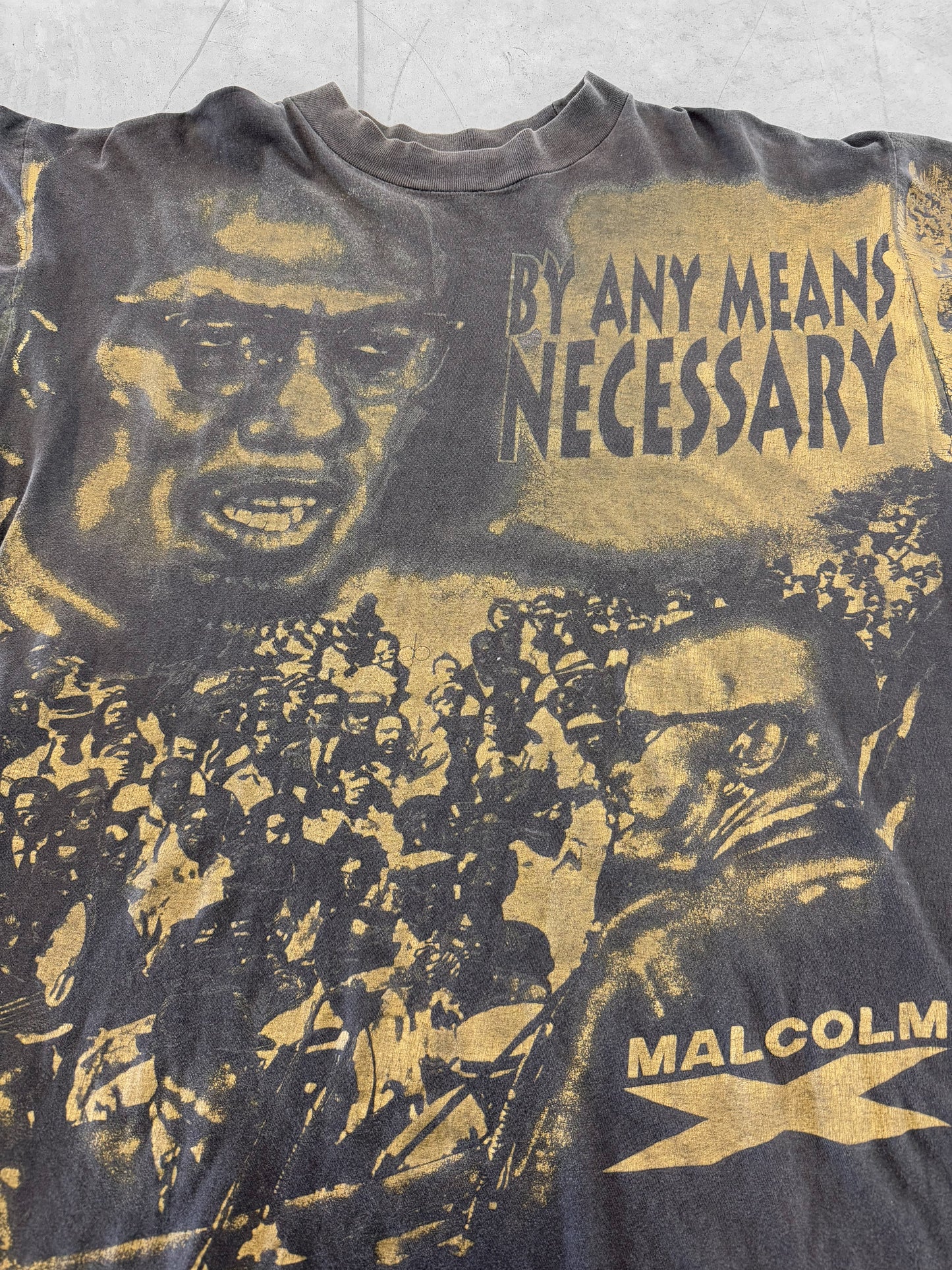 Vintage 90s Malcom X By Any Means Necessary AOP Tee ( XL )