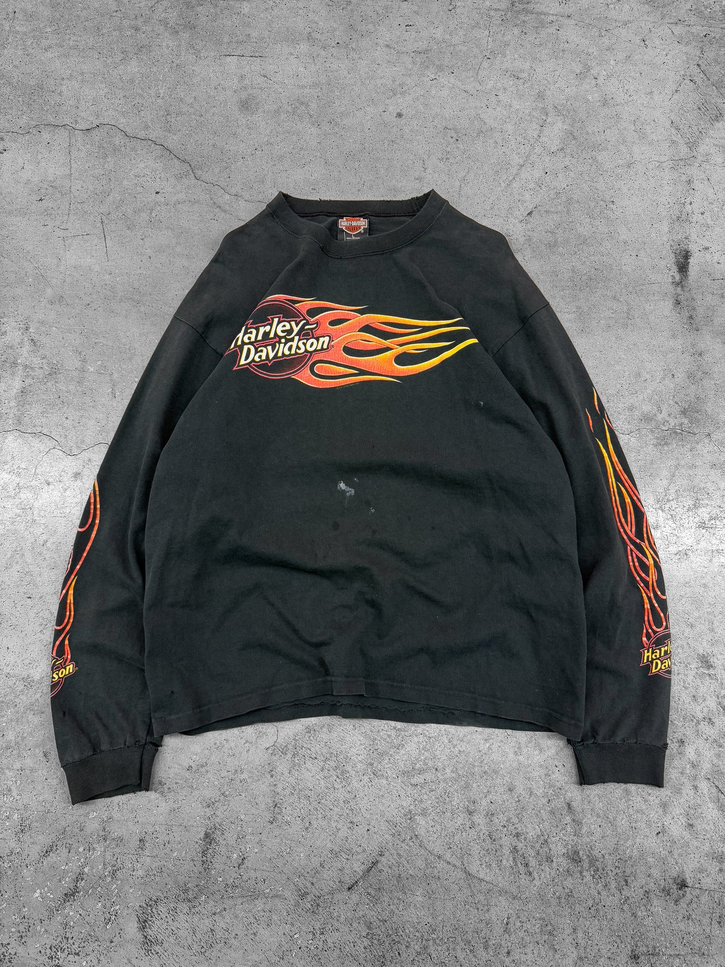 Vintage 90s Flame Sleeve Harley Davidson Winston Salem Tee ( Large )