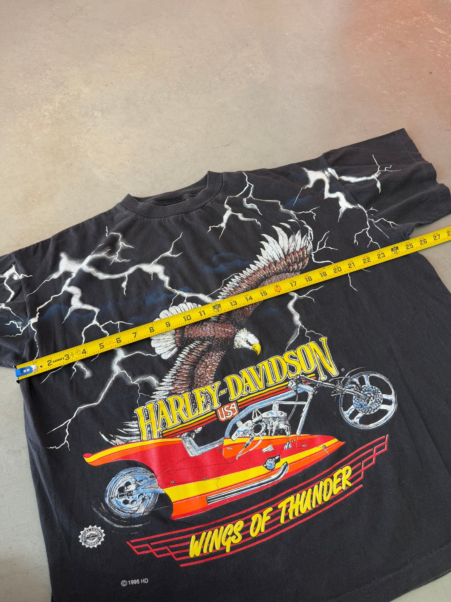 Vintage 1995 Harley Davidson Wings Of Thunder Lightning AOP Tee ( Large )