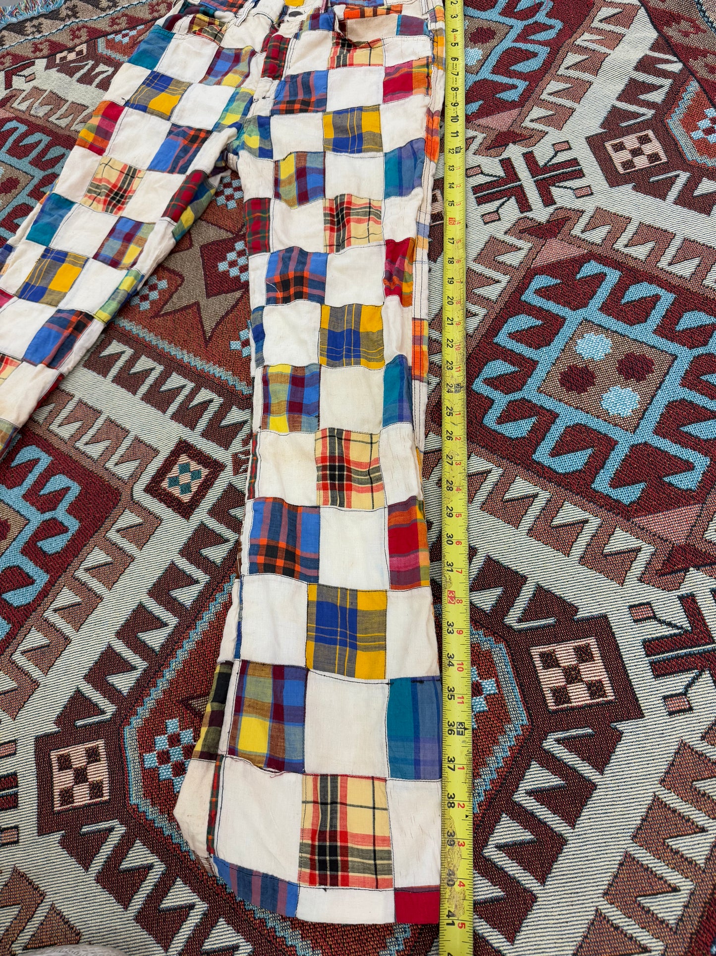 Vintage 7 0 s Talon Zip Patch Work Flare Unisex Pants (30x32)