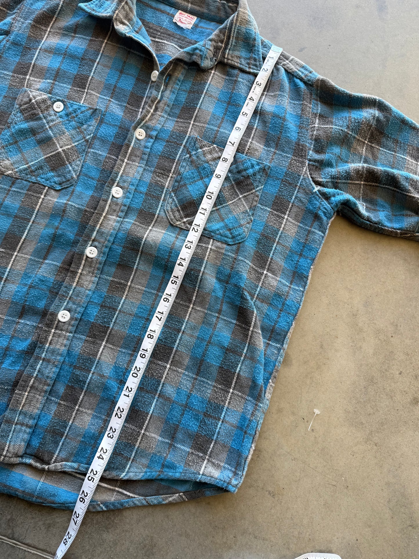 Vintage 50s Big Mac Blue Plaid Flannel Tee ( Large )
