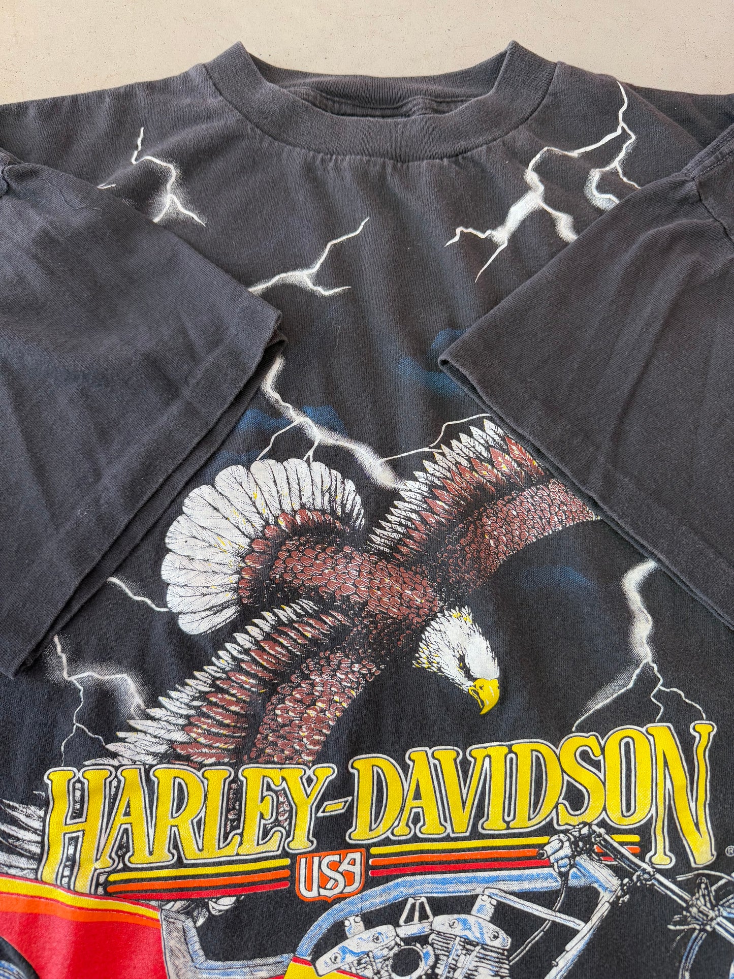 Vintage 1995 Harley Davidson Wings Of Thunder Lightning AOP Tee ( Large )
