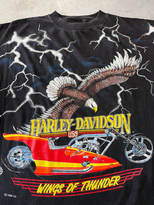 Vintage 1995 Harley Davidson Wings Of Thunder Lightning AOP Tee ( Large )