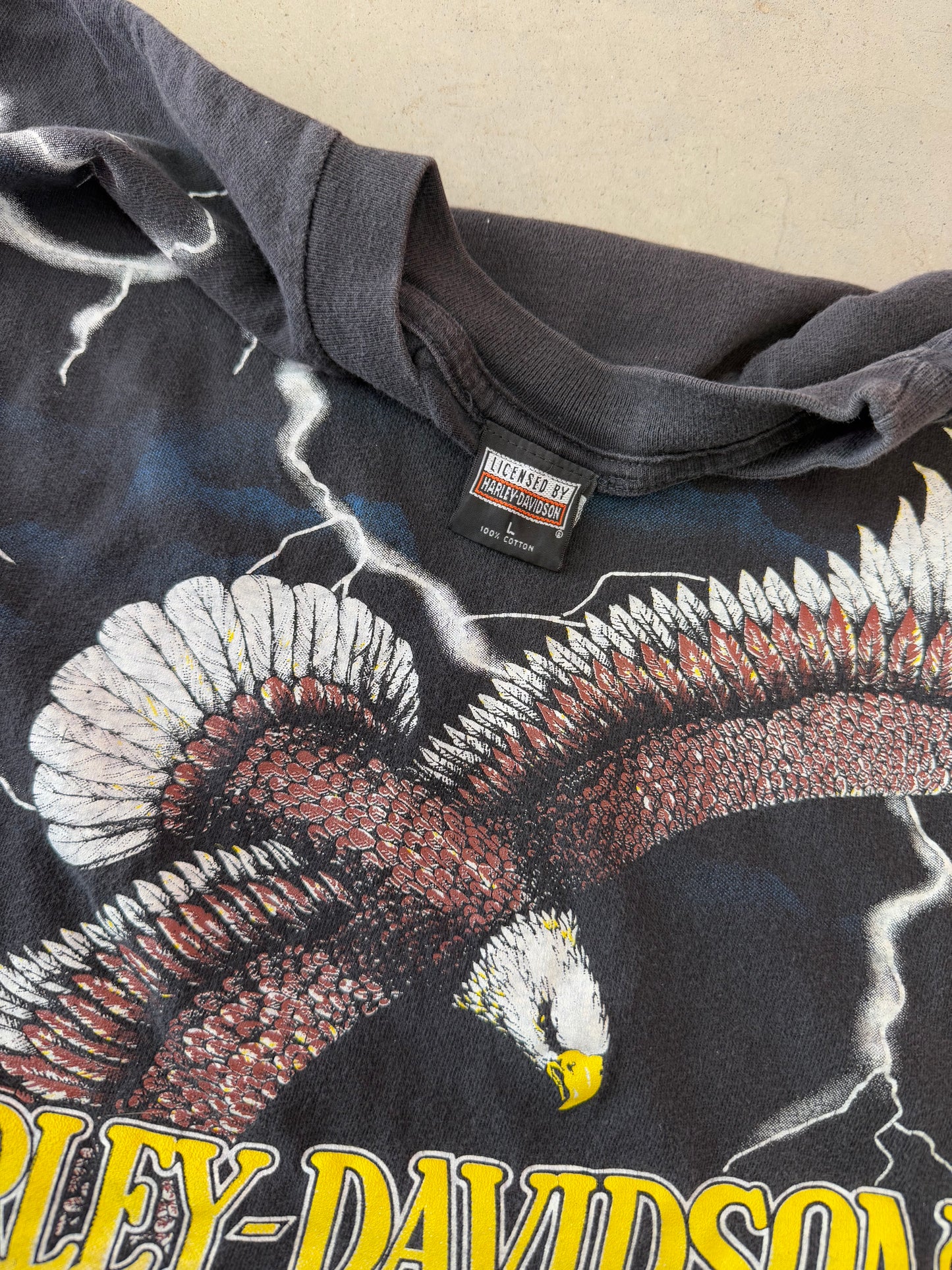 Vintage 1995 Harley Davidson Wings Of Thunder Lightning AOP Tee ( Large )