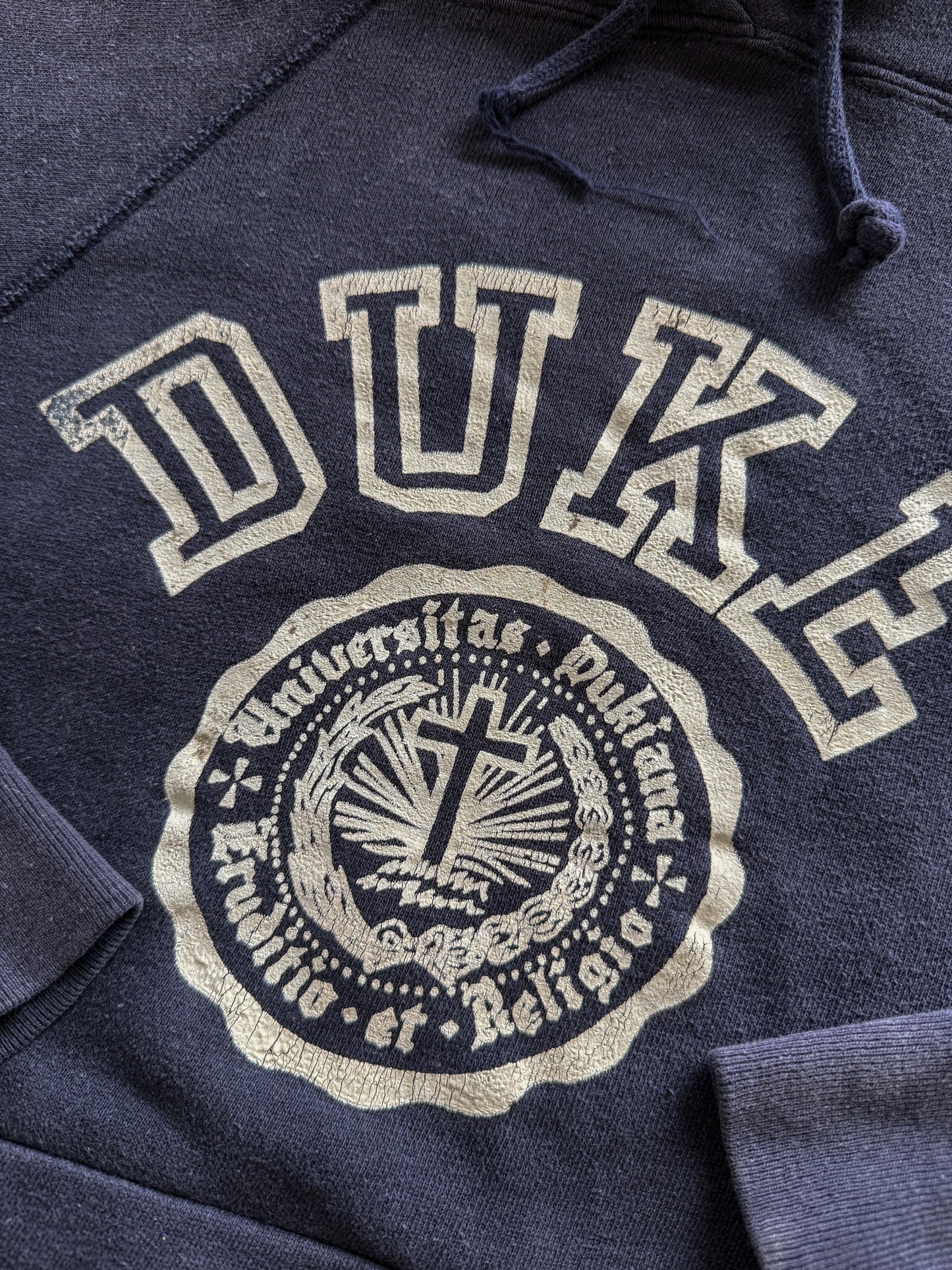 Vintage 50s / 60s Duke University Flock Print Hoodie ( Medium )