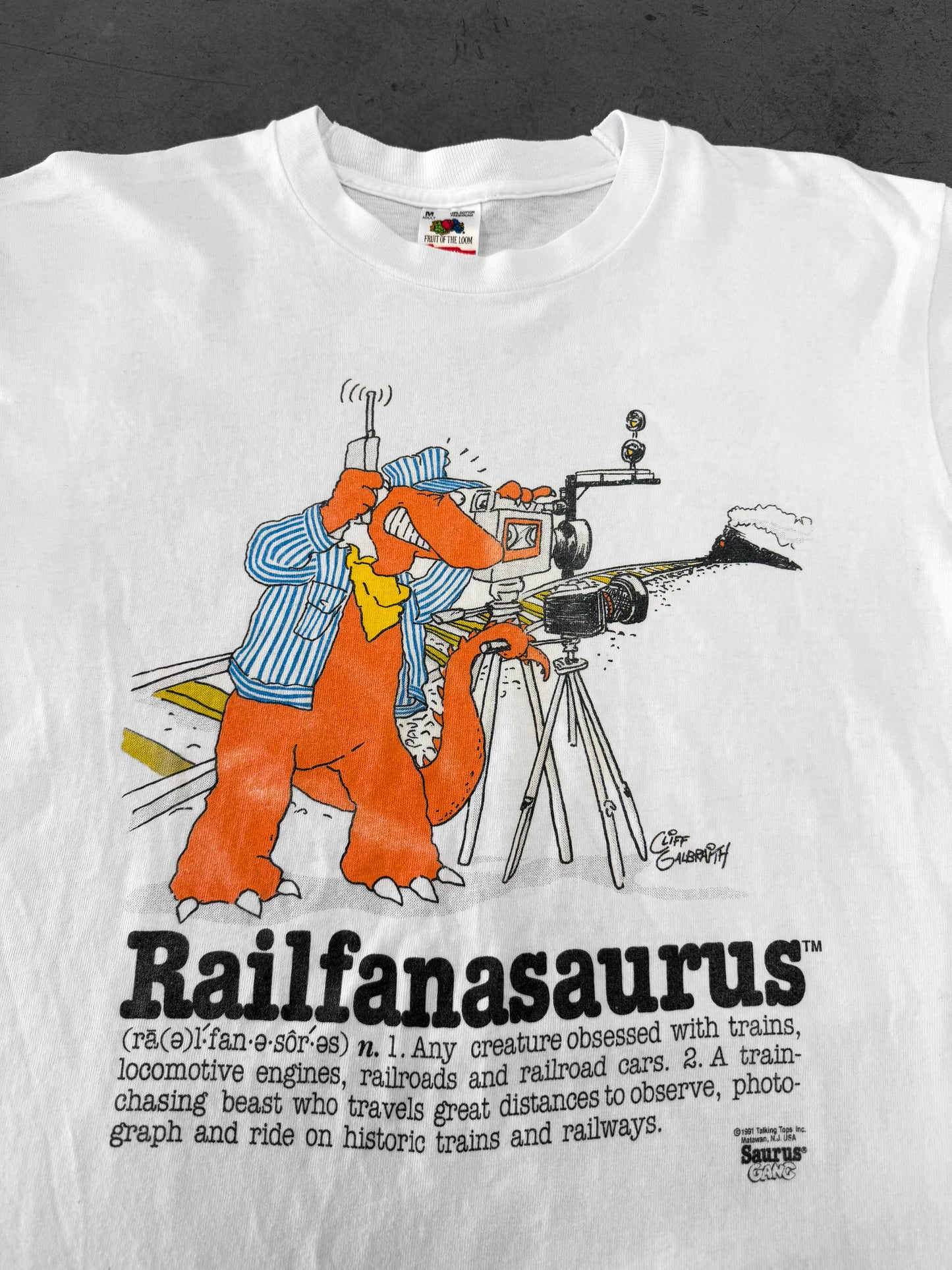 Vintage 1991 Railranasaurus Dinosaur Art Tee ( Medium )
