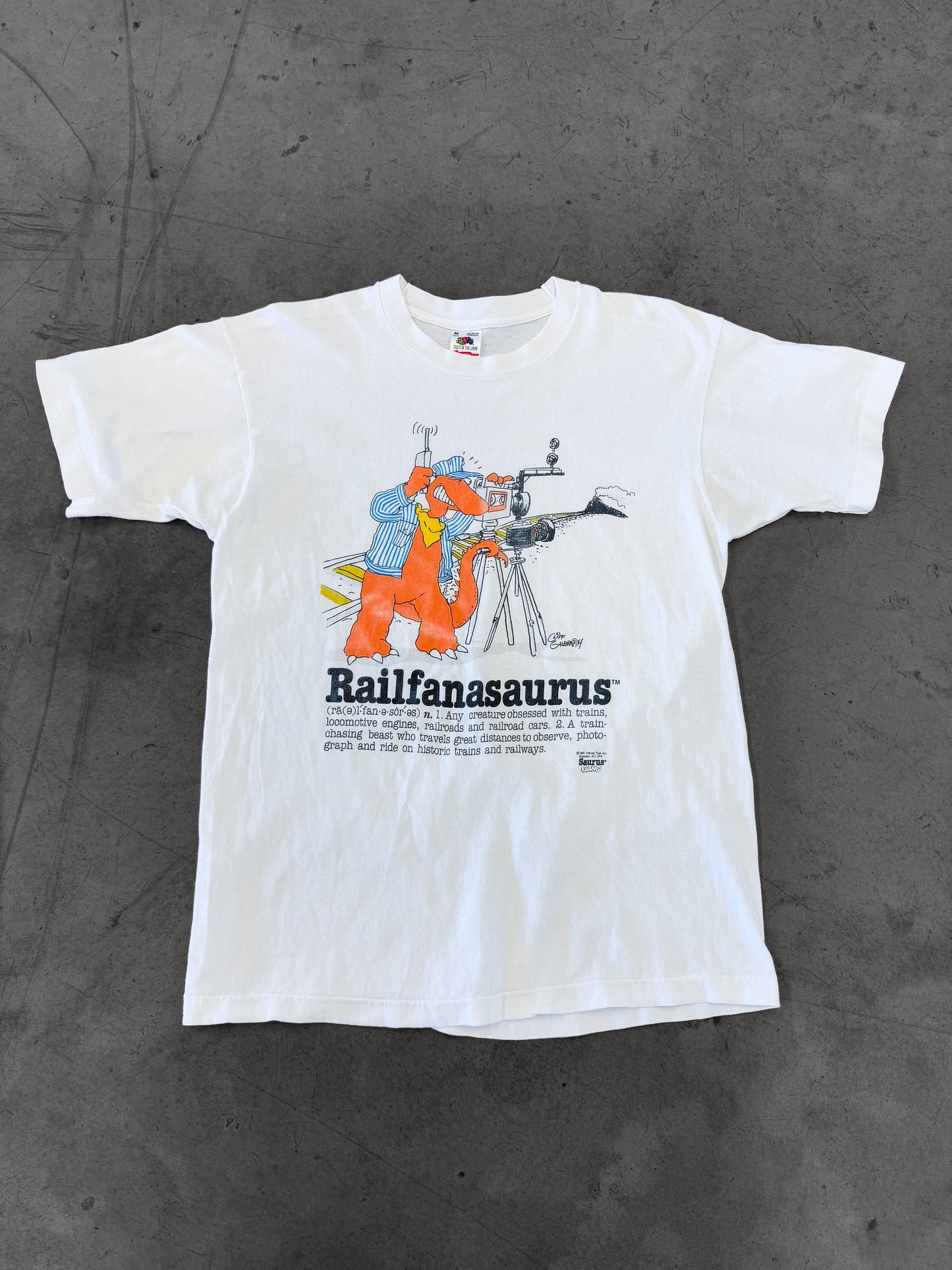 Vintage 1991 Railranasaurus Dinosaur Art Tee ( Medium )