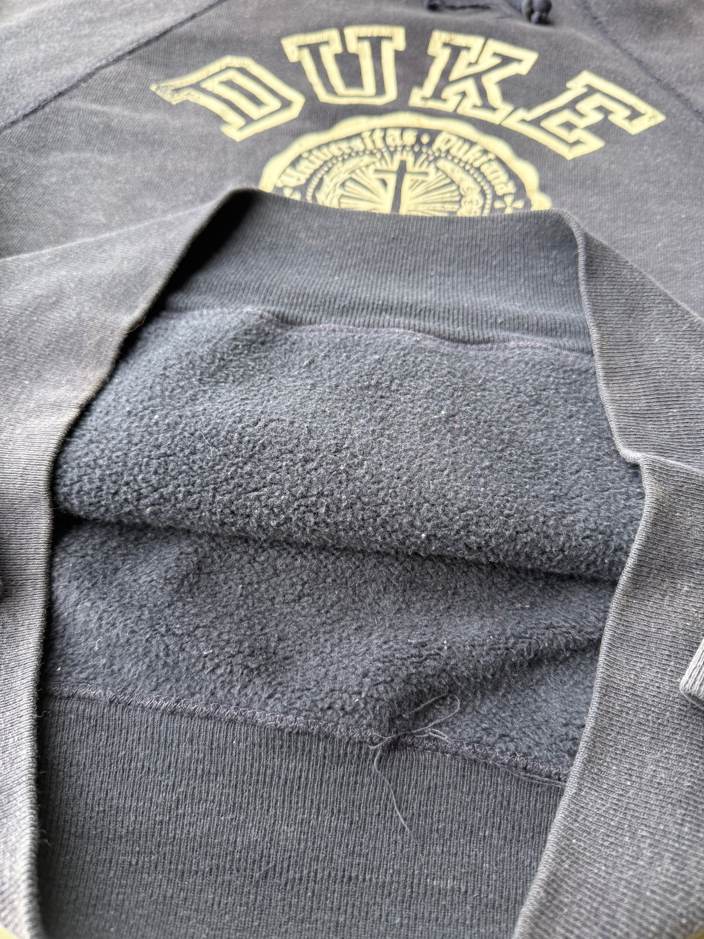 Vintage 50s / 60s Duke University Flock Print Hoodie ( Medium )