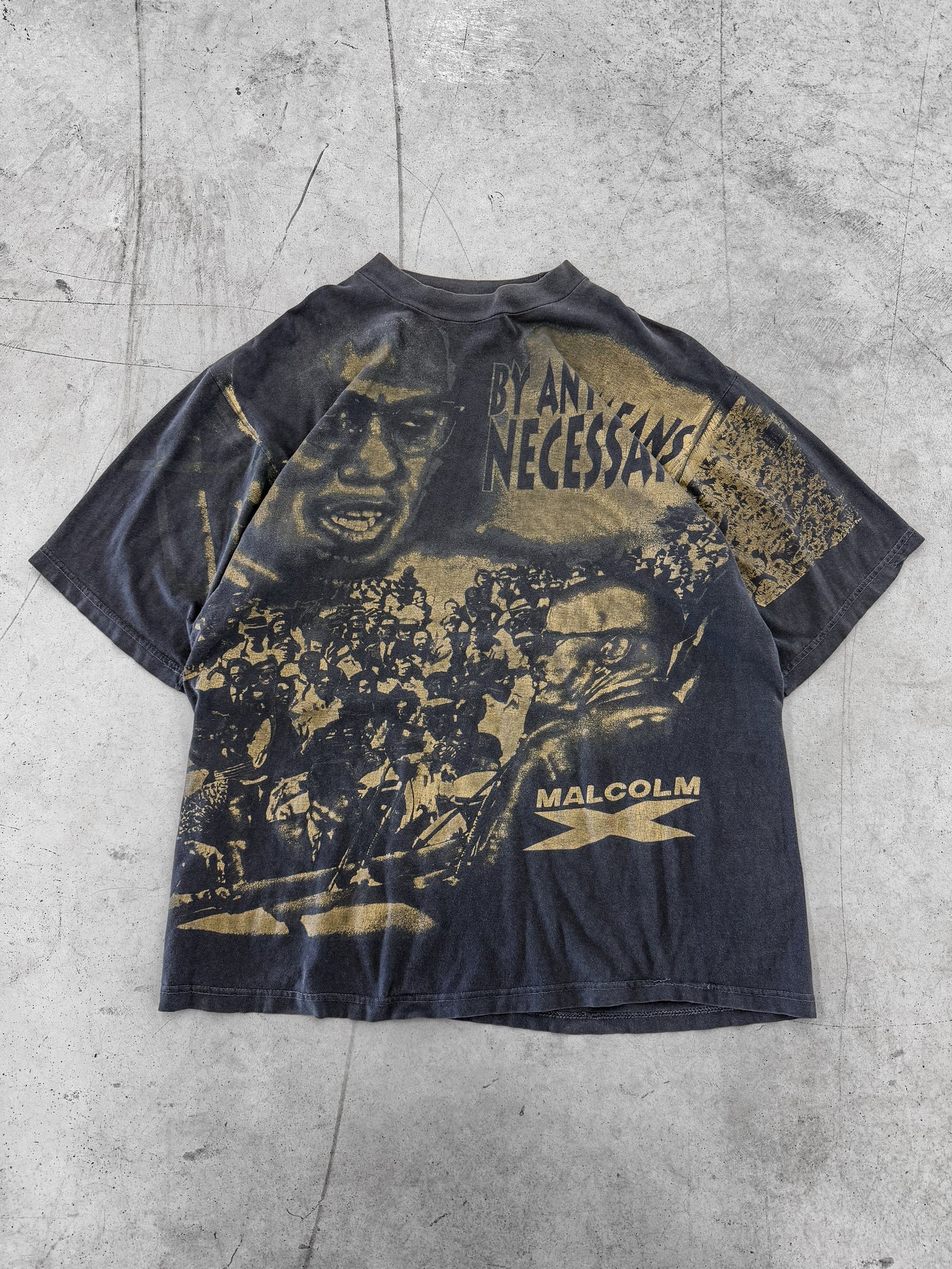 Vintage 90s Malcom X By Any Means Necessary AOP Tee ( XL )
