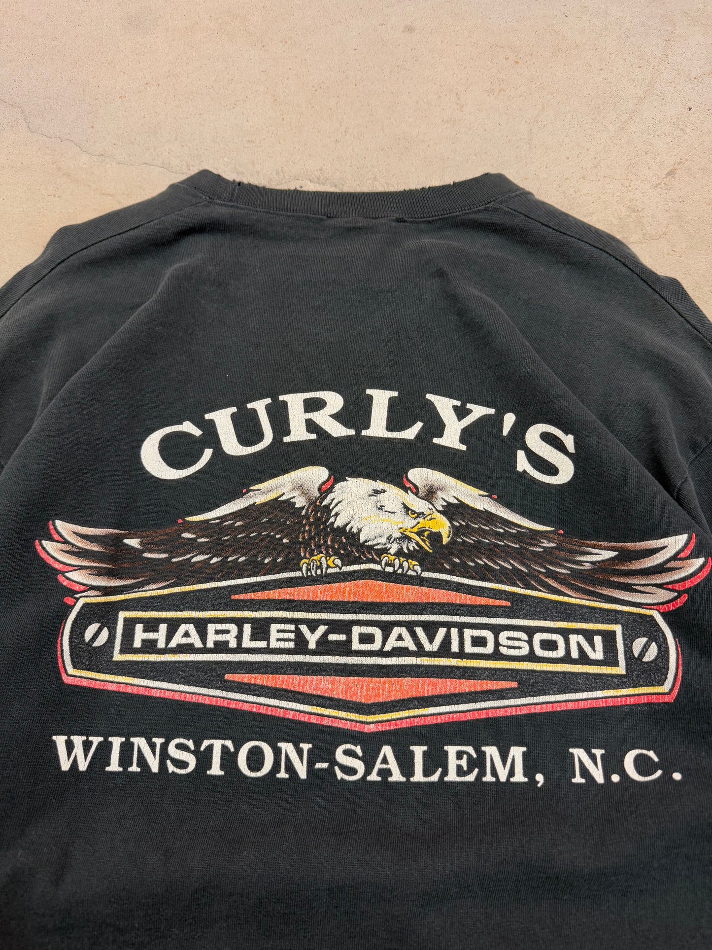 Vintage 90s Flame Sleeve Harley Davidson Winston Salem Tee ( Large )