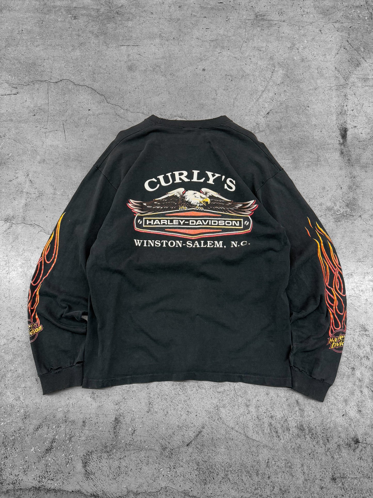 Vintage 90s Flame Sleeve Harley Davidson Winston Salem Tee ( Large )
