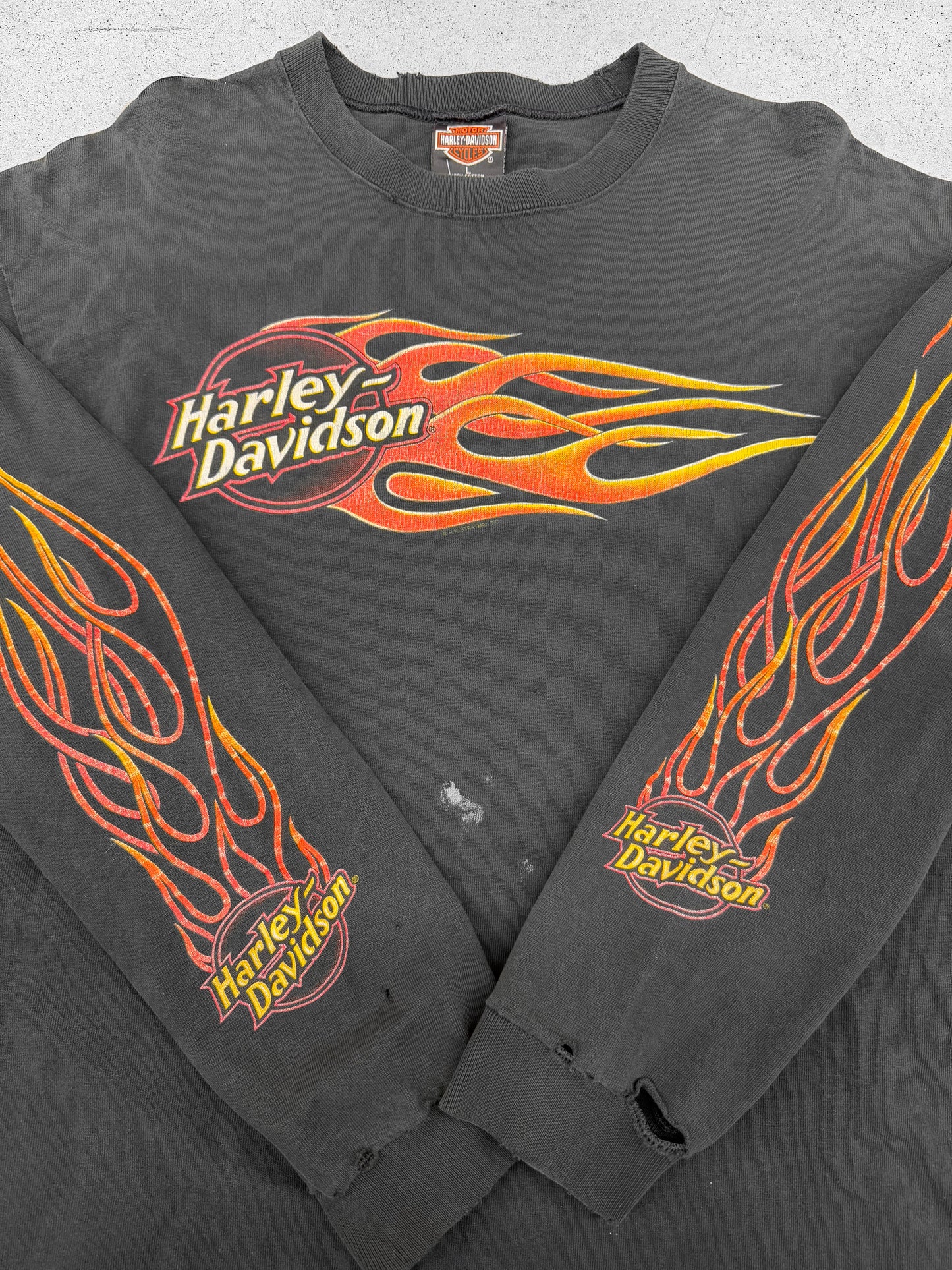 Vintage 90s Flame Sleeve Harley Davidson Winston Salem Tee ( Large )