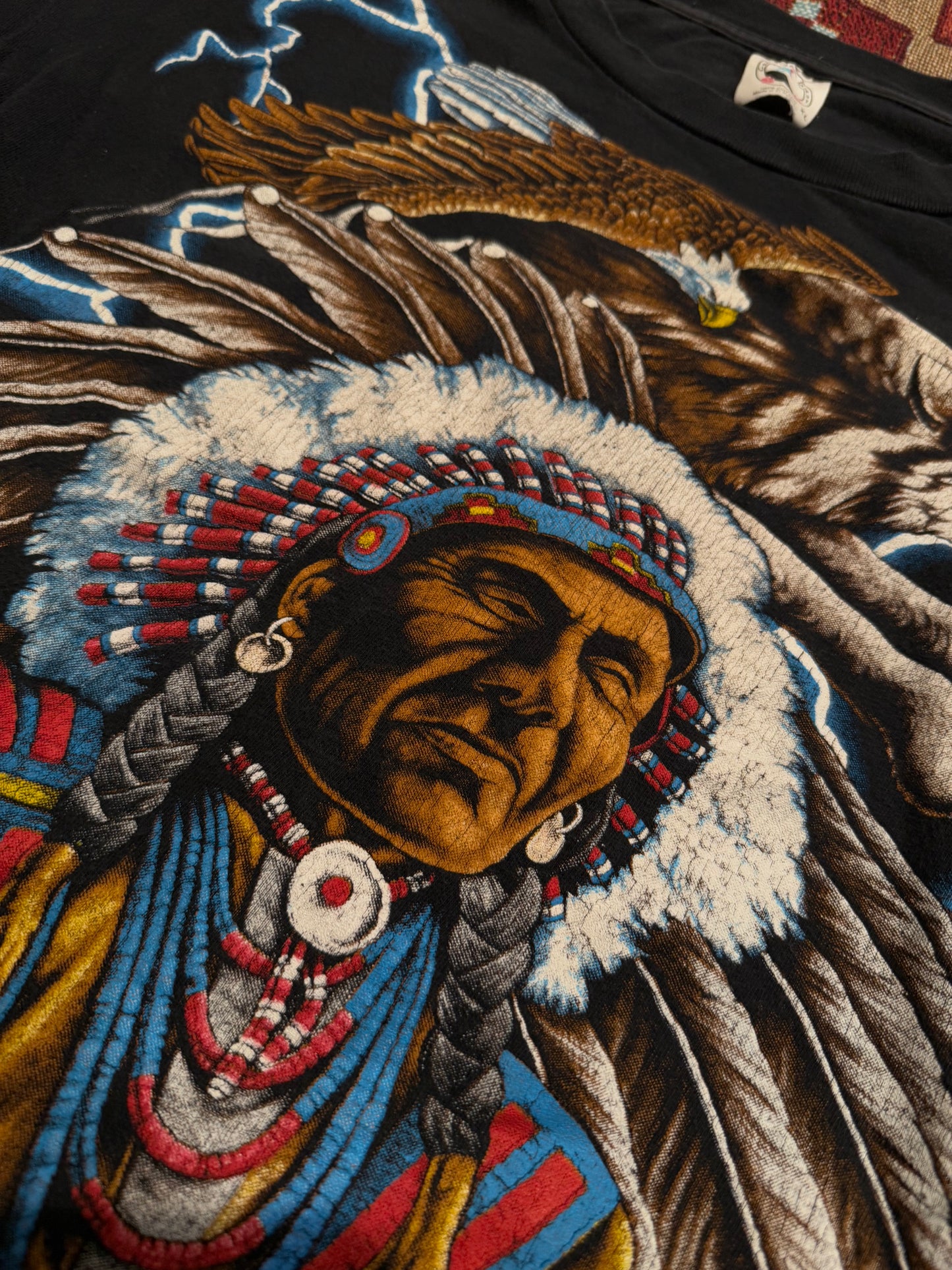 Vintage 90s American Thunder Indian Wolf AOP Tee ( XL )