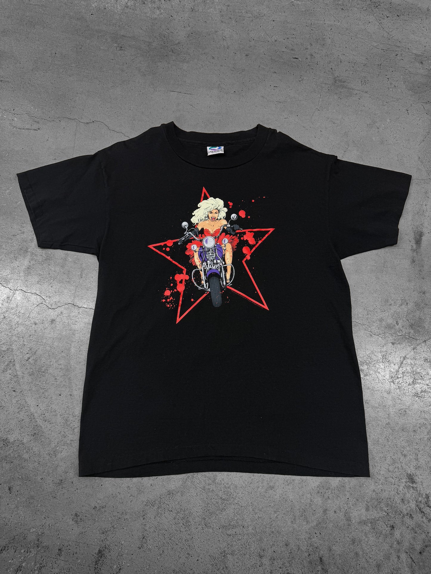 Vintage 90s Liquid Blue “Vamps” Motorcycle Lady Tee ( XL )