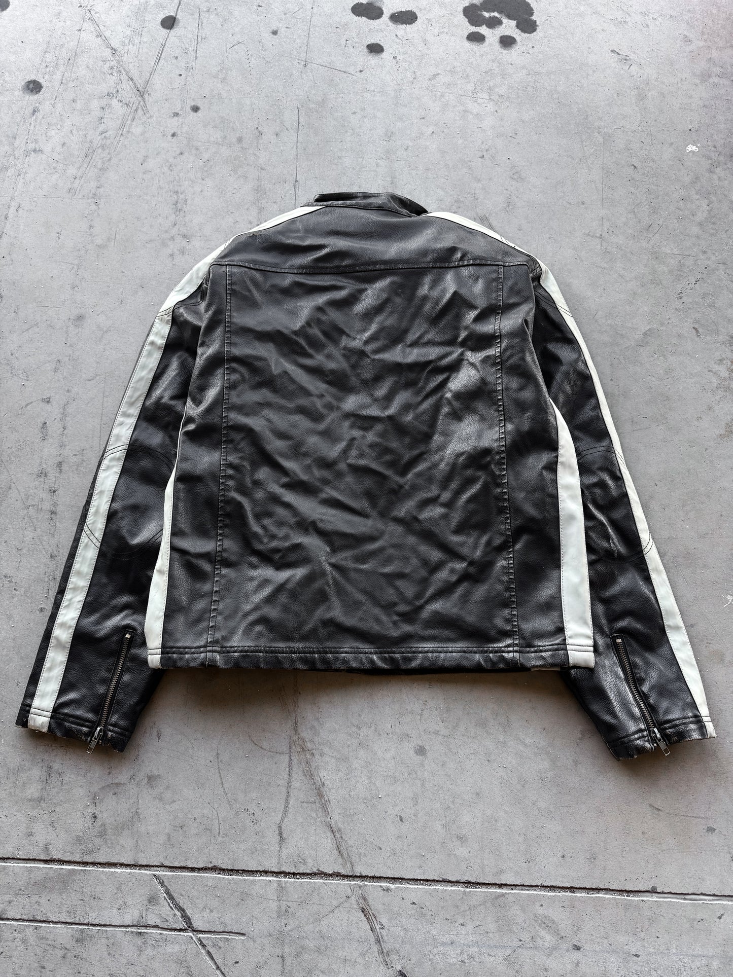 Vintage 2000s Arizona Leather Zip Up Striped Black Jacket ( Large )