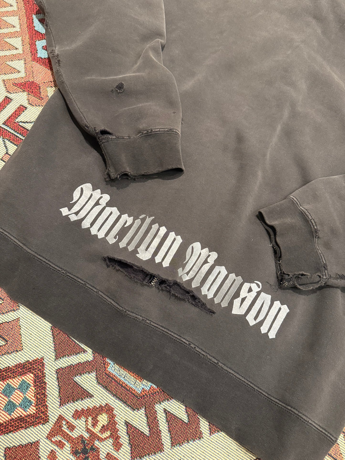 Vintage Early Y 2 K Marilyn Manson Faded Black Hoodie ( Large )