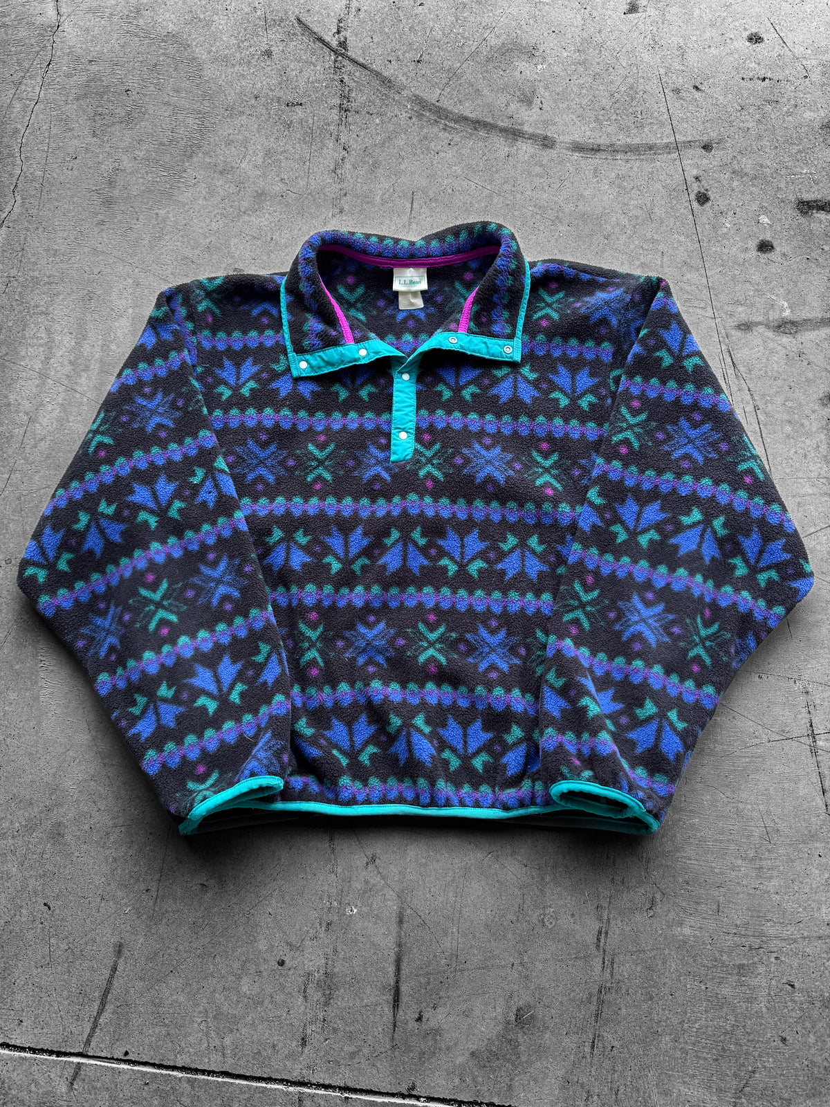 Vintage 90s LL Bean Snowflake Colorful Fleece ( Wmns Large )