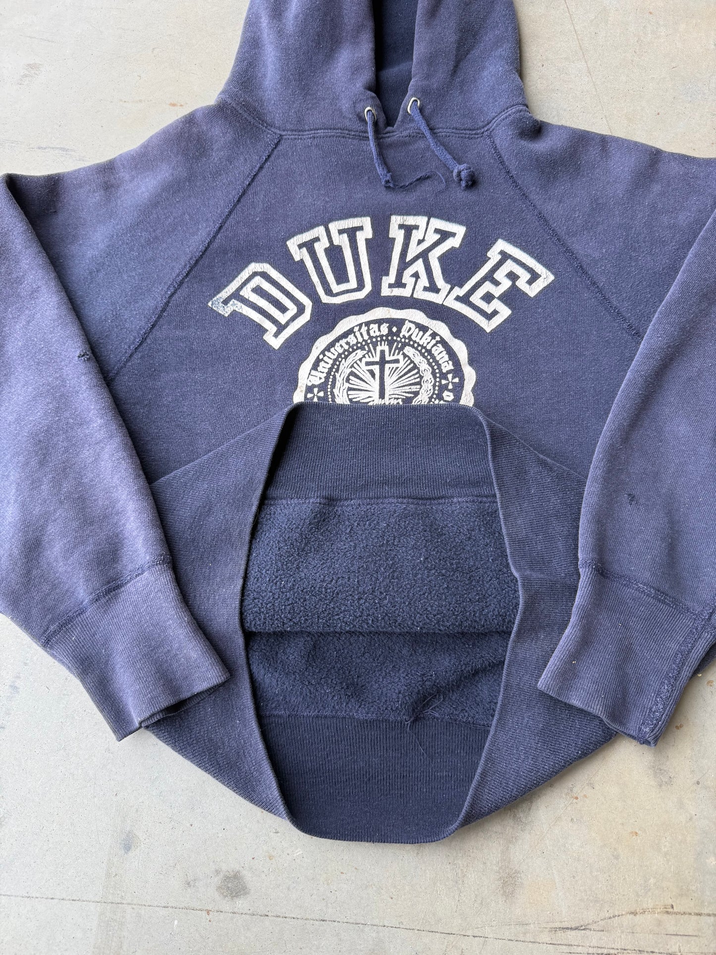 Vintage 50s / 60s Duke University Flock Print Hoodie ( Medium )