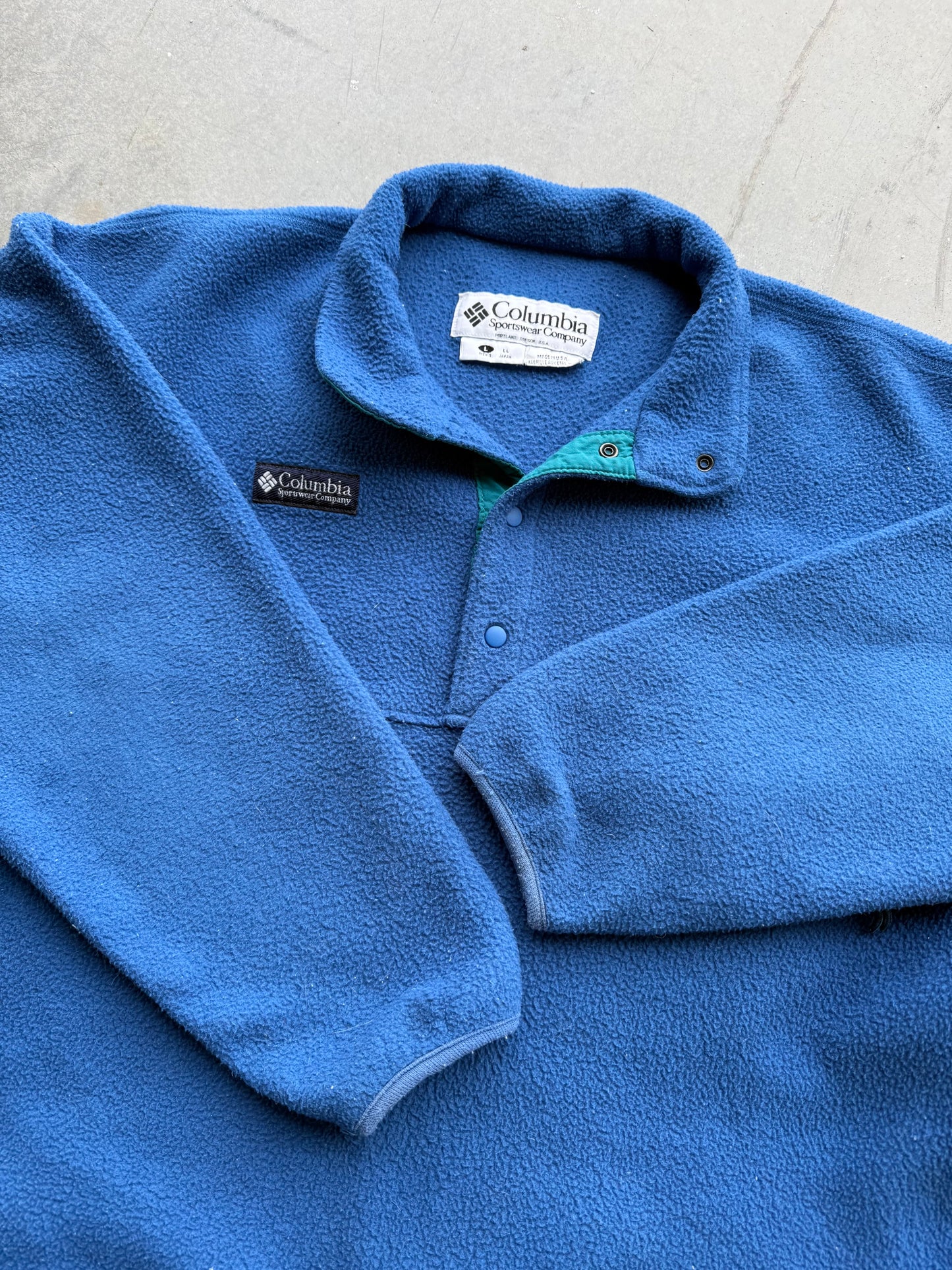 Vintage 1990s Columbia Sportswear Blue Button Snap Fleece ( Large )