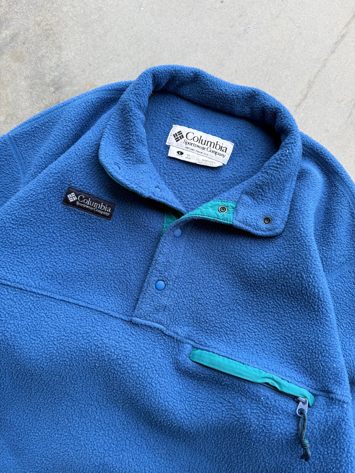 Vintage 1990s Columbia Sportswear Blue Button Snap Fleece ( Large )