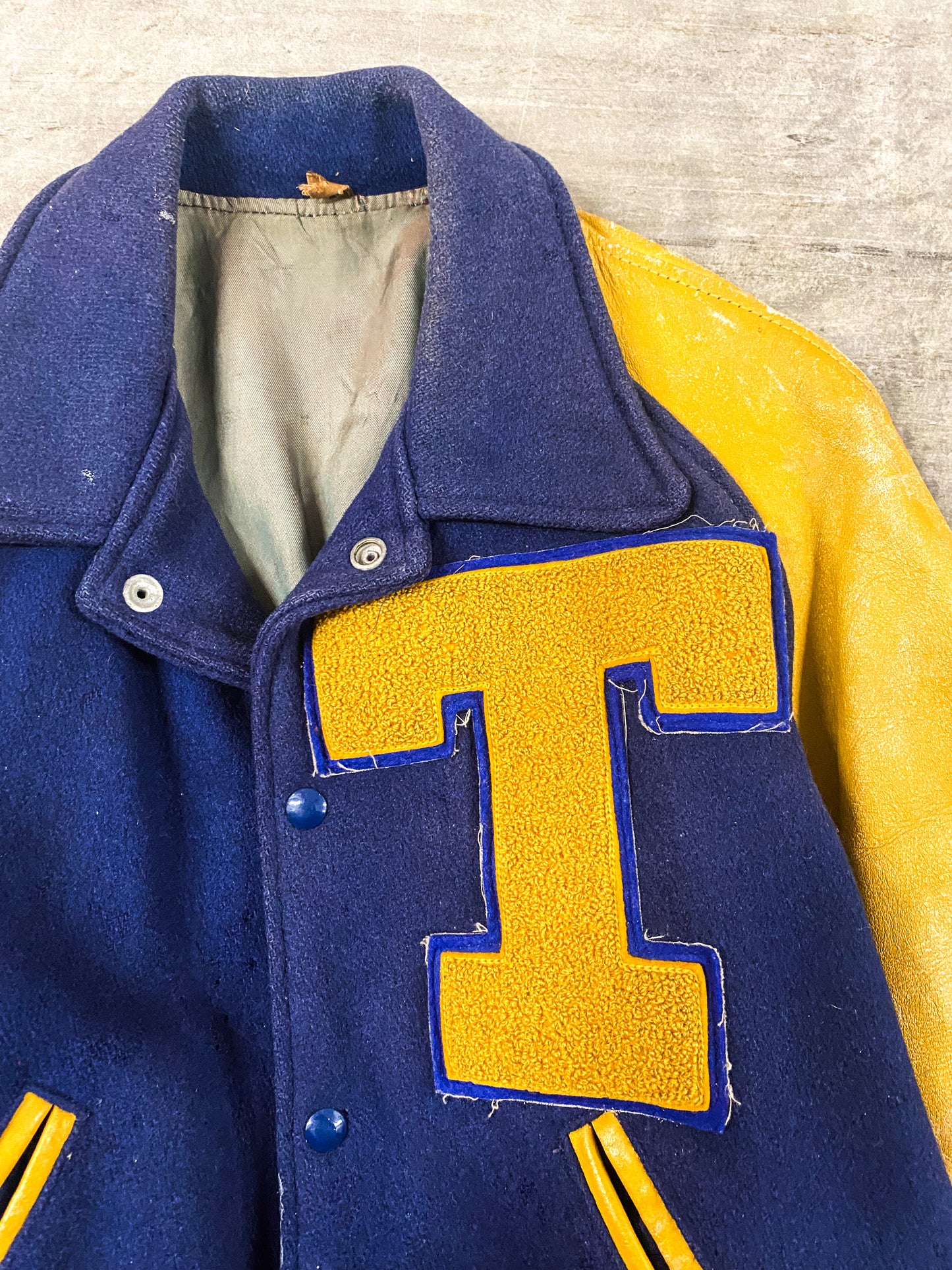 Vintage 70’s Letterman “T” Gold & Navy Jacket ( Fits M / L )