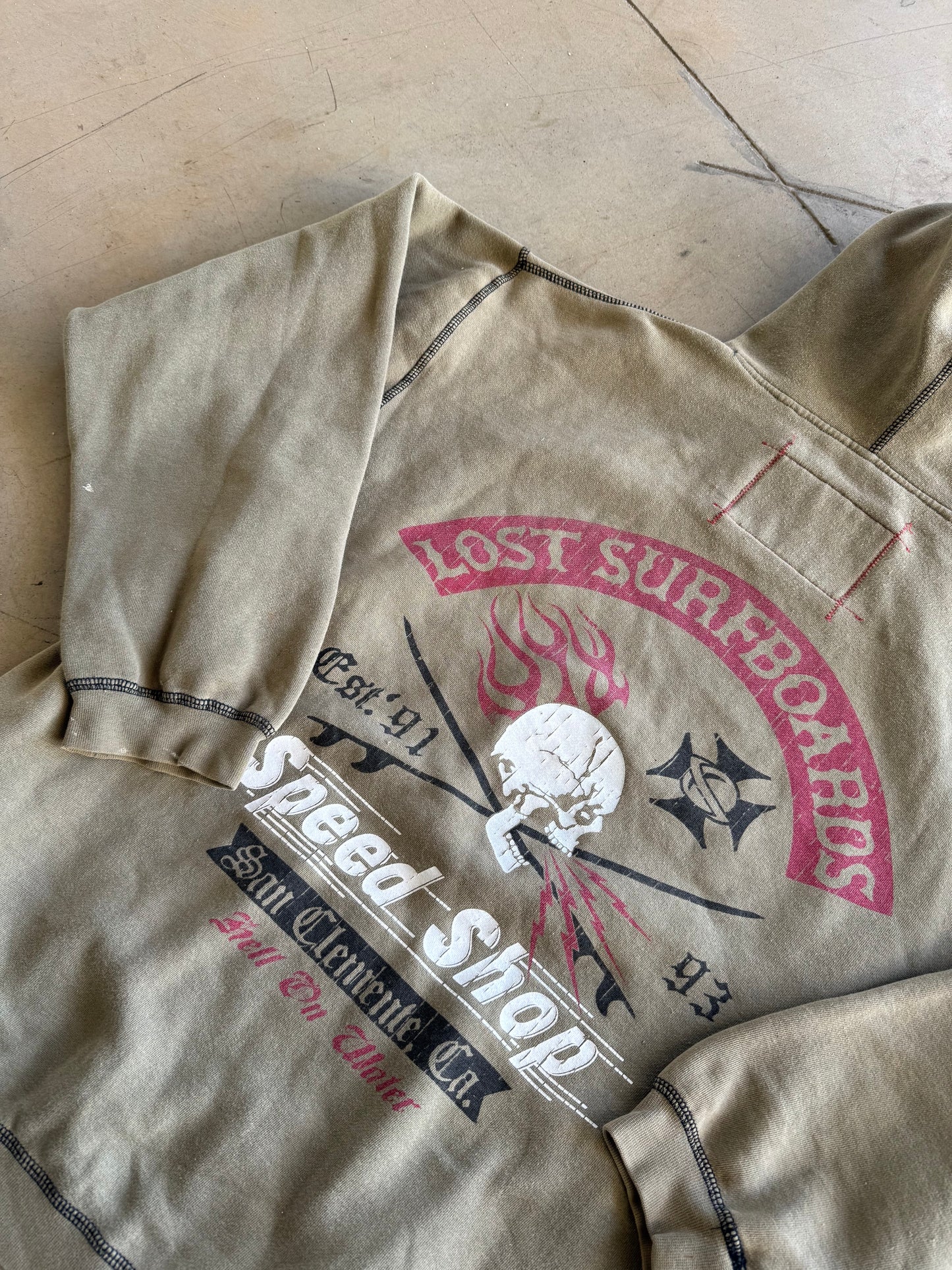 Vintage Y2K Lost Surfboards Speedshop Beige Green Hoodie ( Medium )