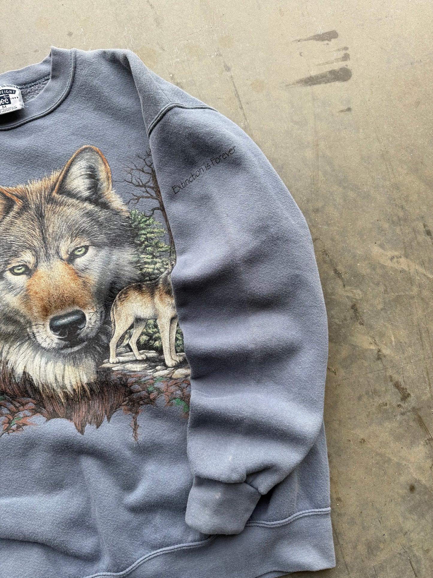 Vintage 1990s Lee Sport Extinction Is Forever Wolf Nature Sweatshirt ( Medium )