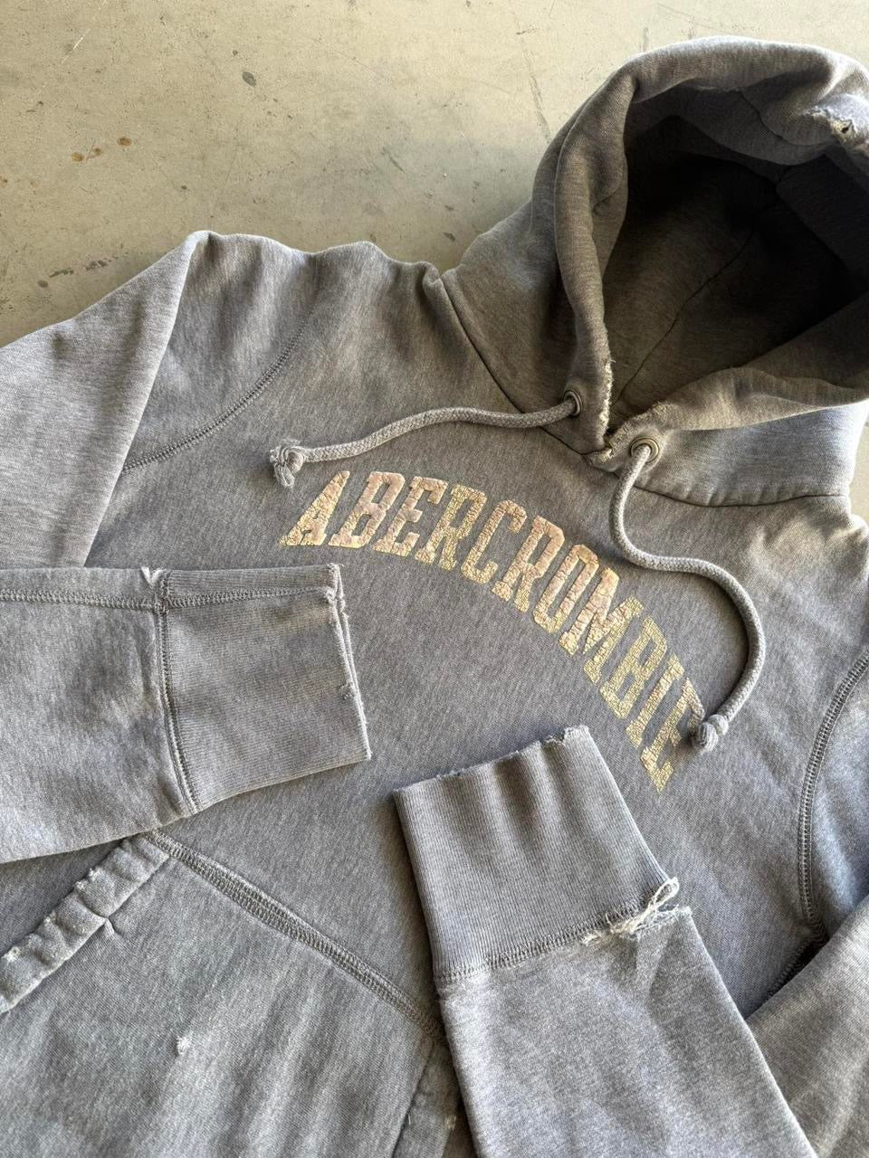 Vintage Early 2000s Abercrombie & Fitch Distressed Grey Hoodie ( Medium )