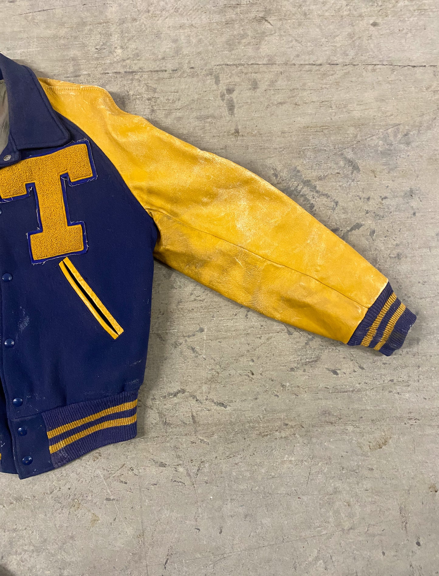 Vintage 70’s Letterman “T” Gold & Navy Jacket ( Fits M / L )