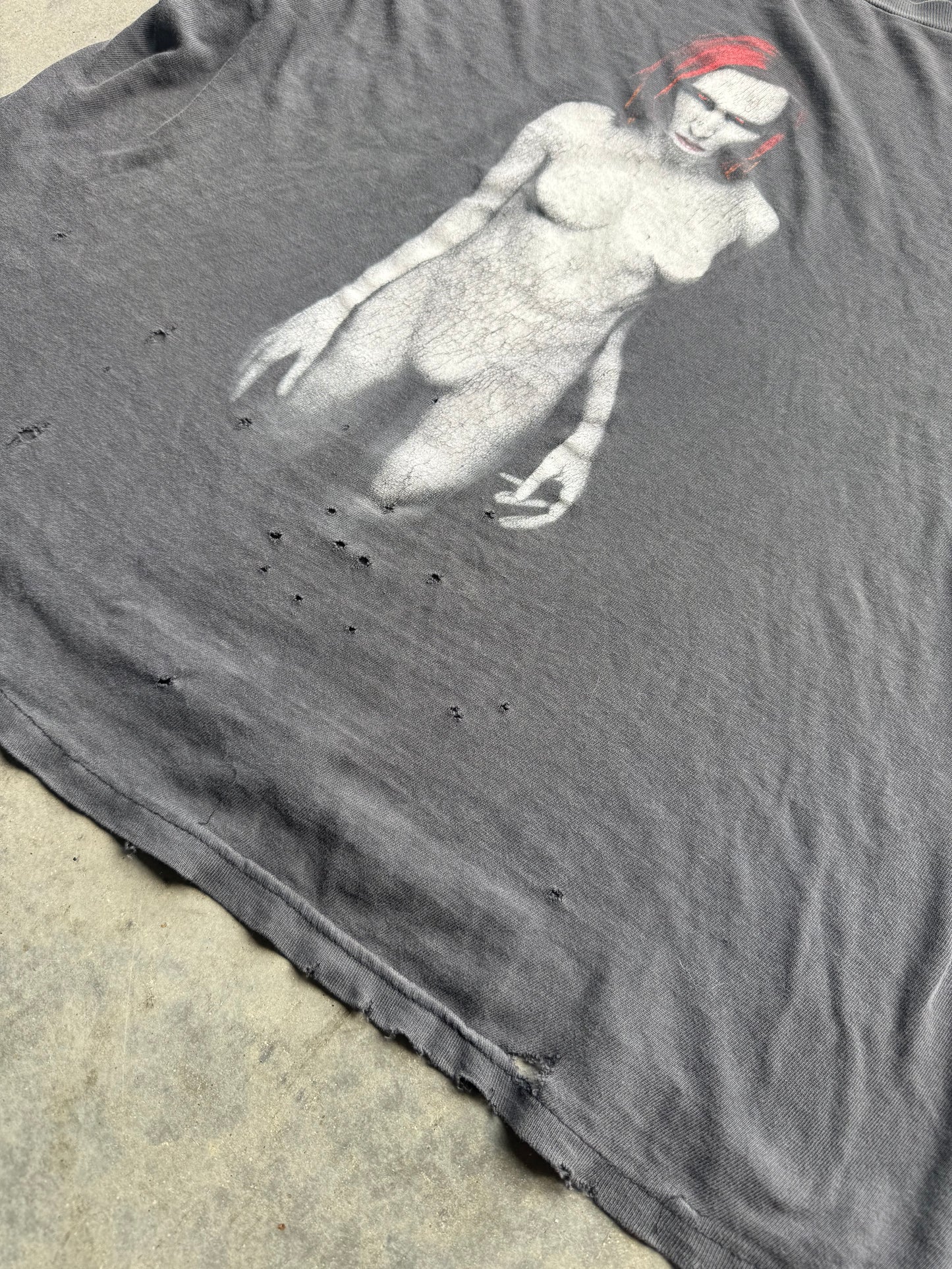 Vintage 1998 Marilyn Manson Mechanical Animal Boxy Thrashed Tee ( XL )