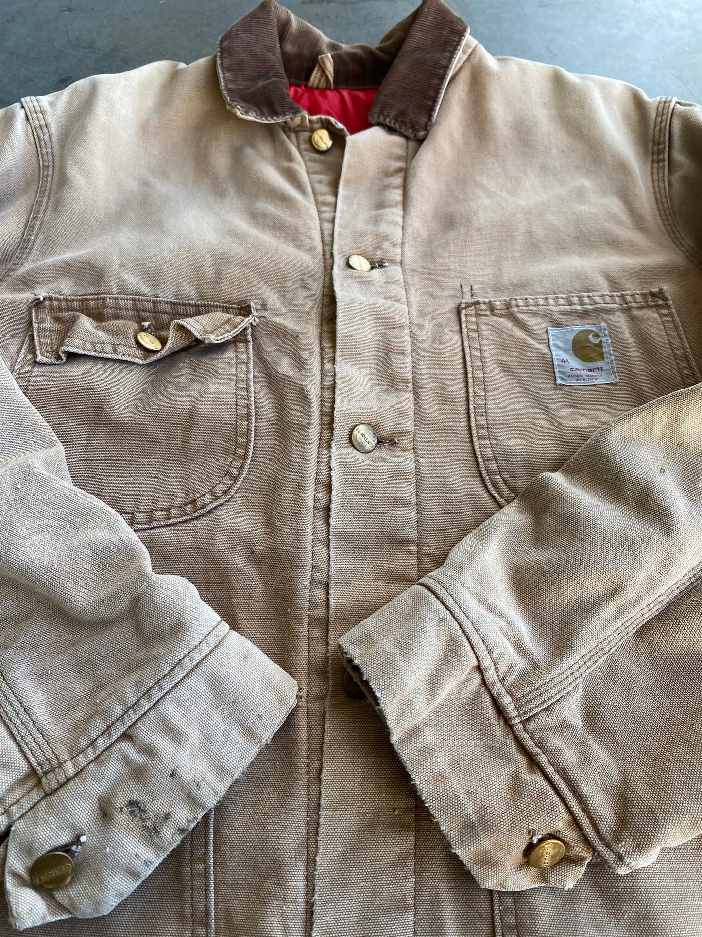 Vintage 90’s Carhartt Tan Chore Distressed Jacket ( XL )