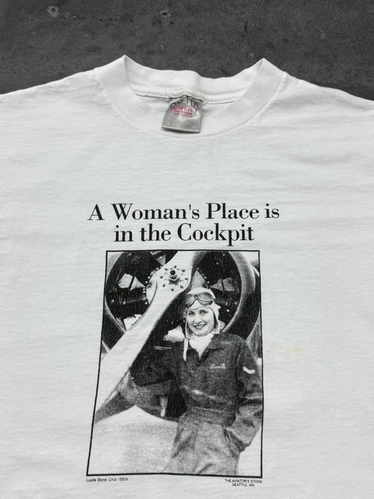 Vintage 1990s A Woman’s Place Is In The Cockpit Tee ( Medium )