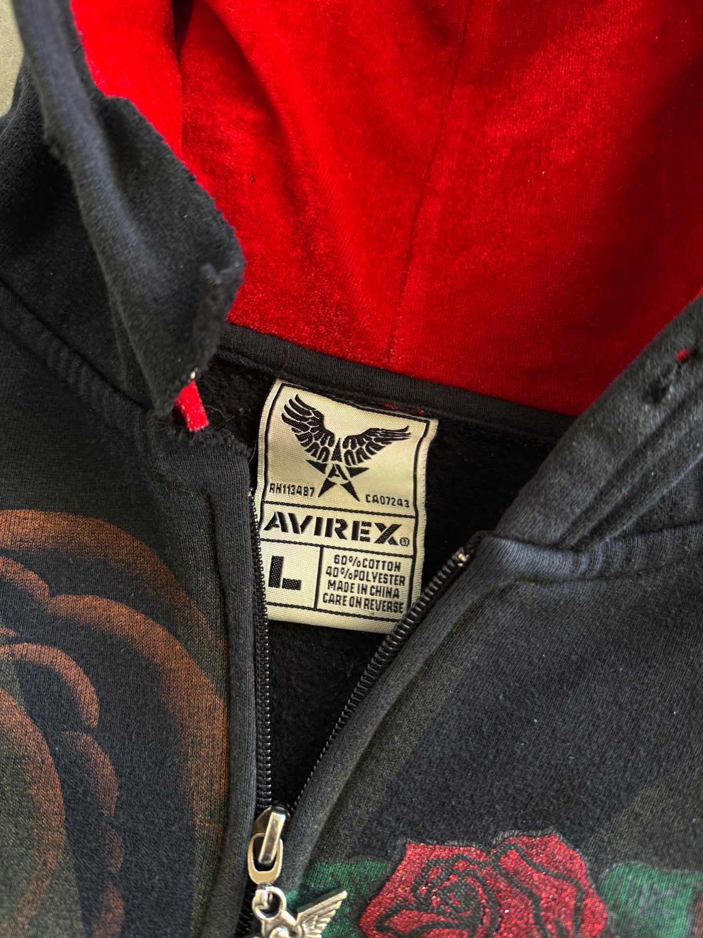 Vintage Y2K Avirex Eagle Rhinestone Zip Up Hoodie ( Large )