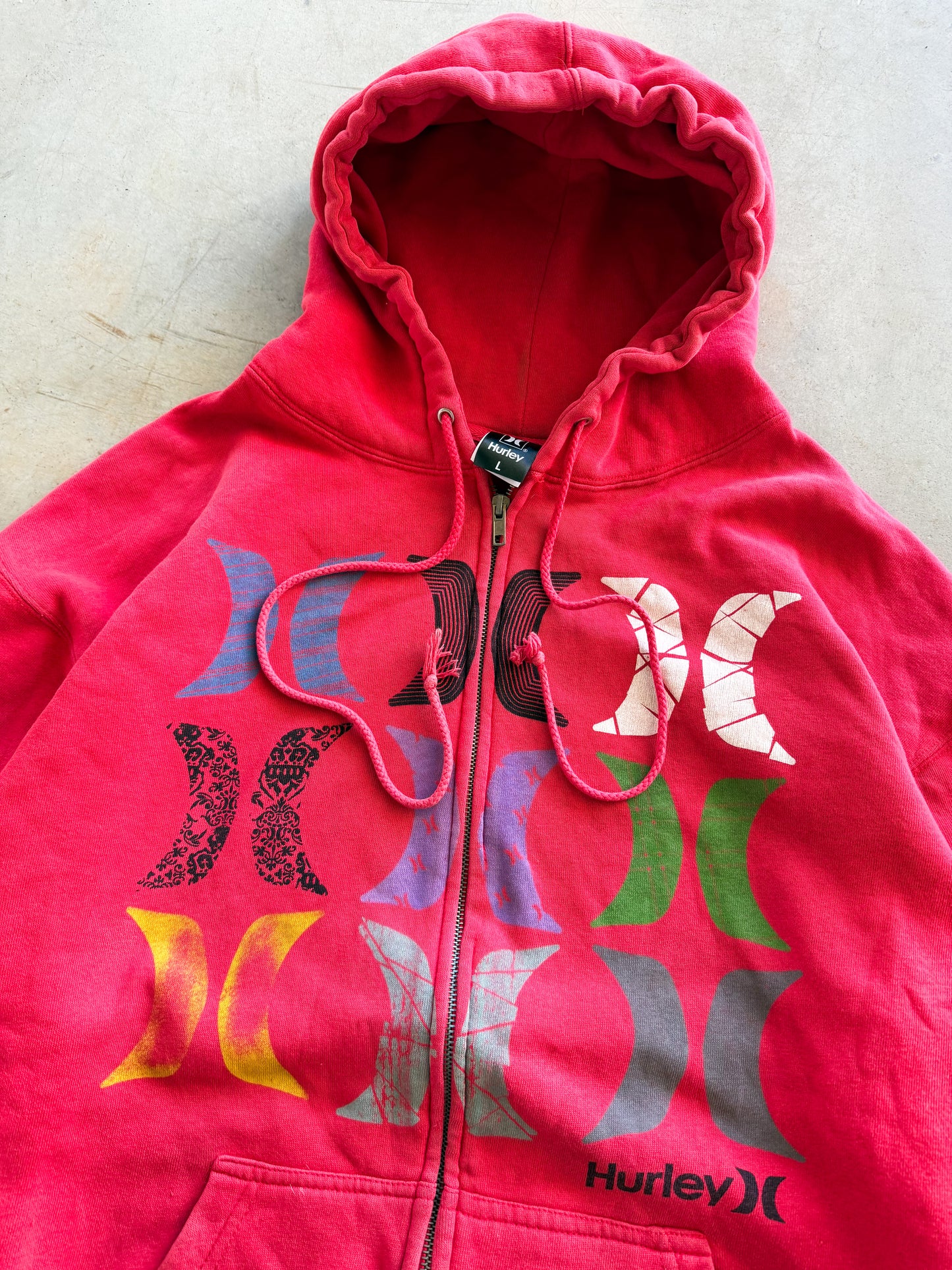 Vintage Y2K Hurley Skate Red Zip Up Hoodie ( Large )
