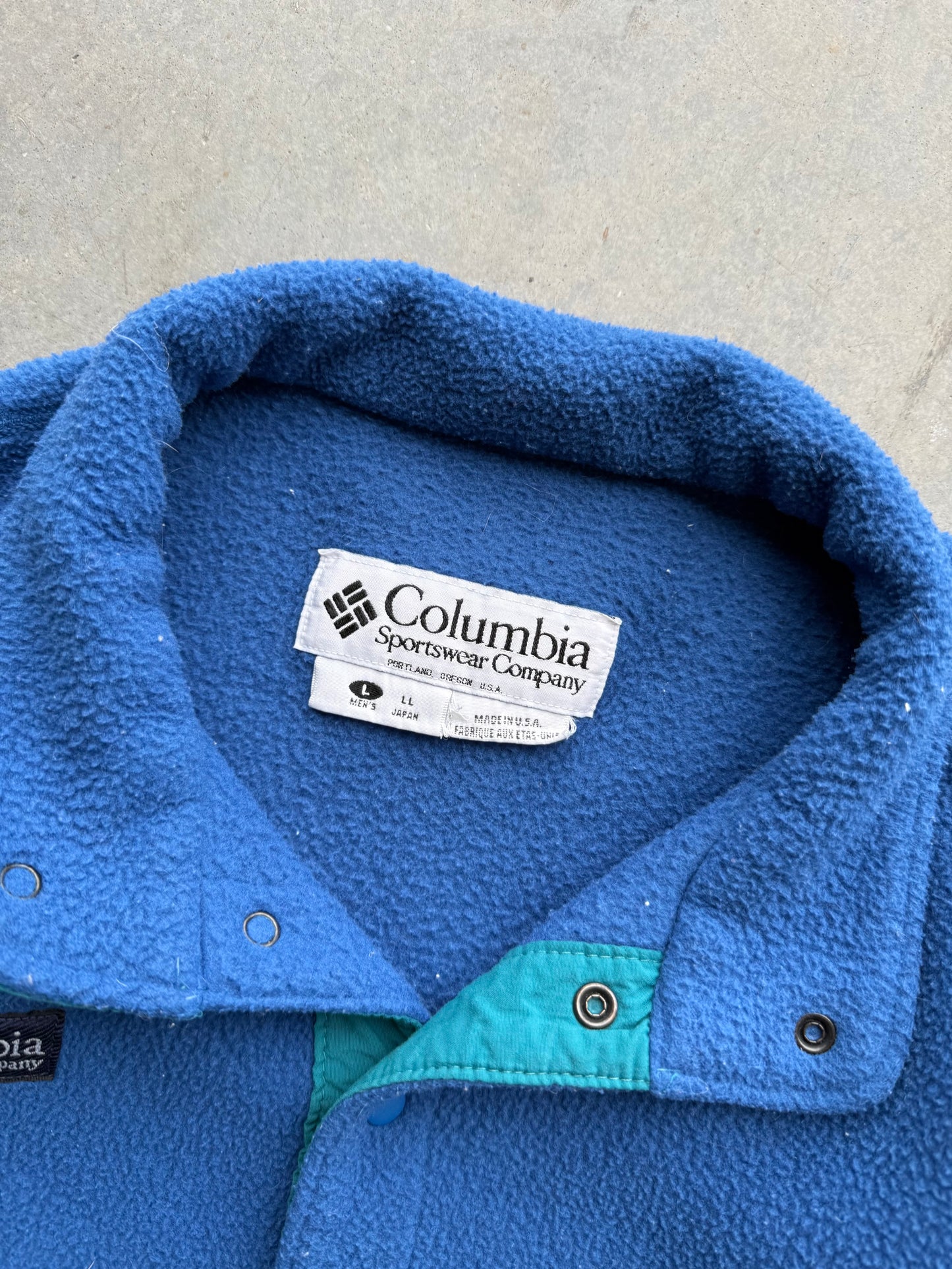 Vintage 1990s Columbia Sportswear Blue Button Snap Fleece ( Large )