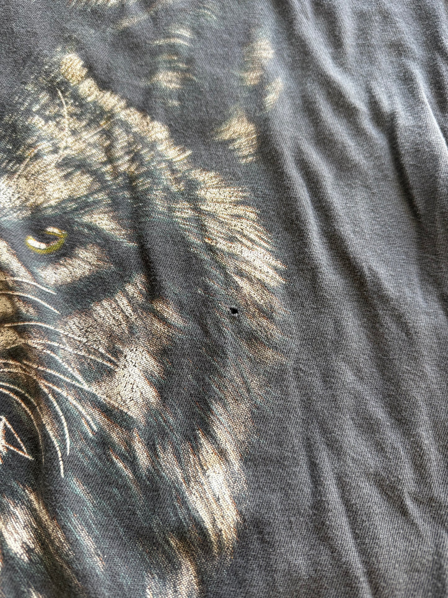 Vintage 1990s Faded Black Big Face Angry Wolf Tee ( Large )