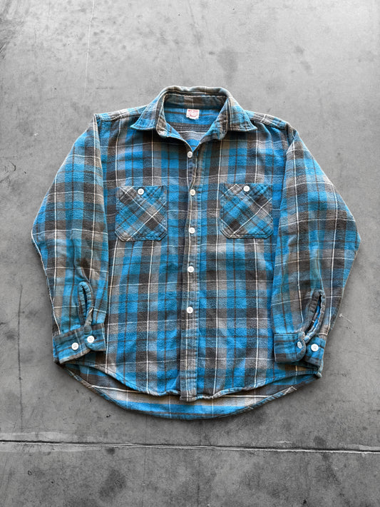 Vintage 50s Big Mac Blue Plaid Flannel Tee ( Large )
